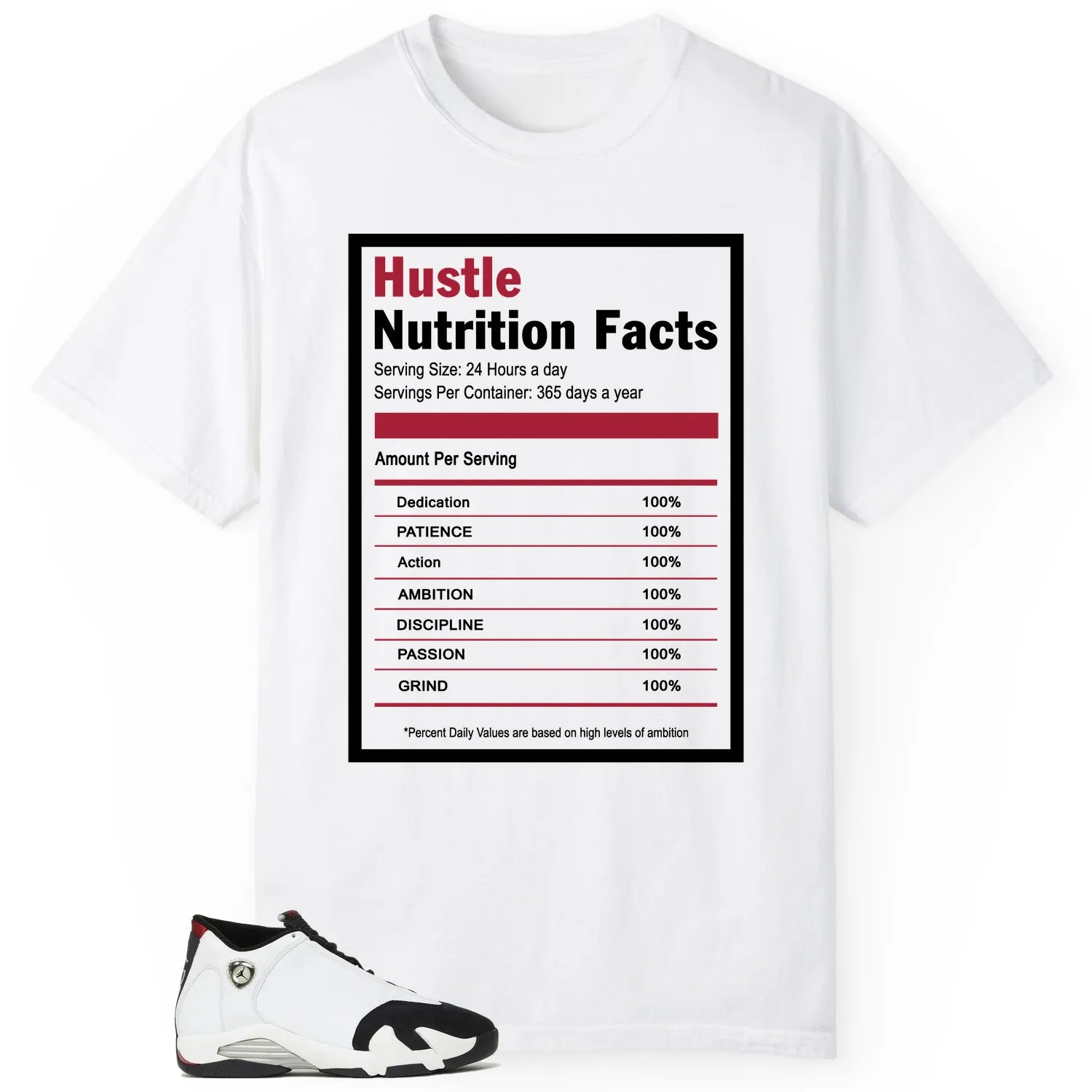 Hustle Facts: Motivational Graphic for Air Jordan 14 Black Toe 2024 487471-160 T-Shirt, Sneaker Match Tee