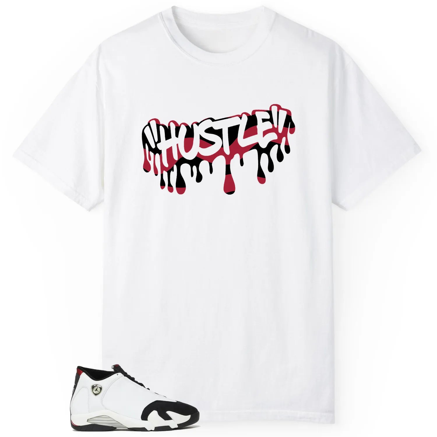 Hustle Drip Tee Matching Air Jordan 14 Black Toe 2024 487471-160 T-Shirt, Sneaker Match Tee