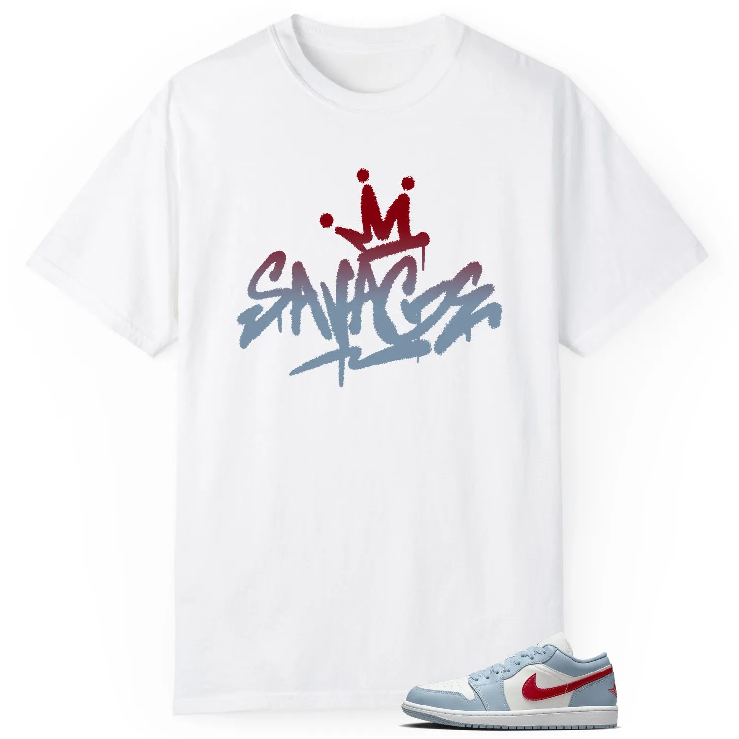 Savage Style Shirt for Jordan 1 Low Blue Whisper Dune Red Lovers DC0774-164 T-Shirt, Sneaker Match Tee