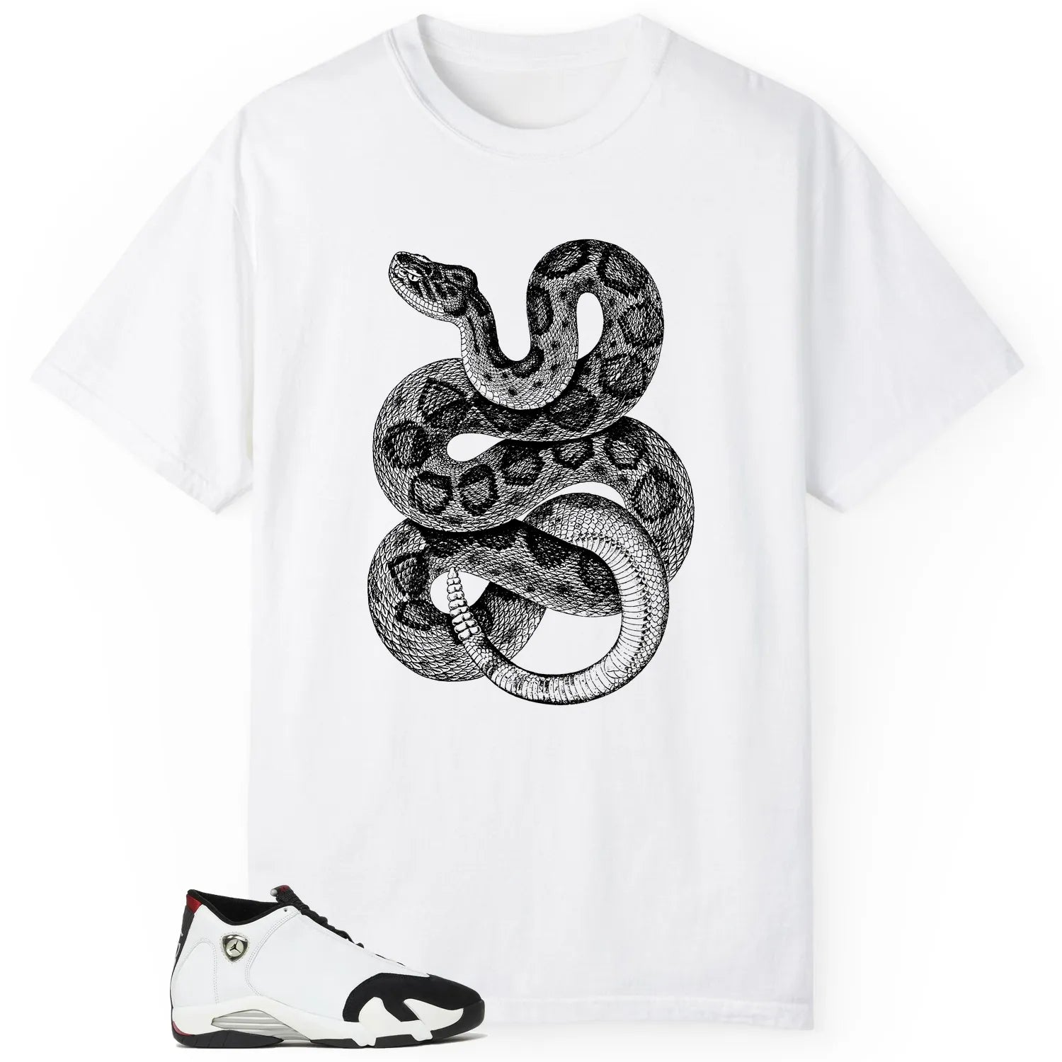 Python Snake Shirt for Air Jordan 14 Black Toe 2024 Sneaker 487471-160 T-Shirt, Sneaker Match Tee