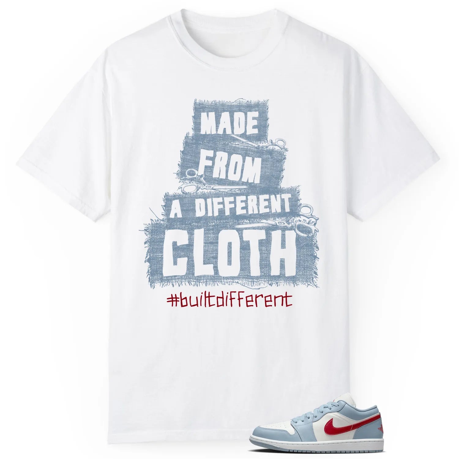 Built Different Tee for Jordan 1 Low Blue Whisper Dune Red DC0774-164 T-Shirt, Sneaker Match Tee