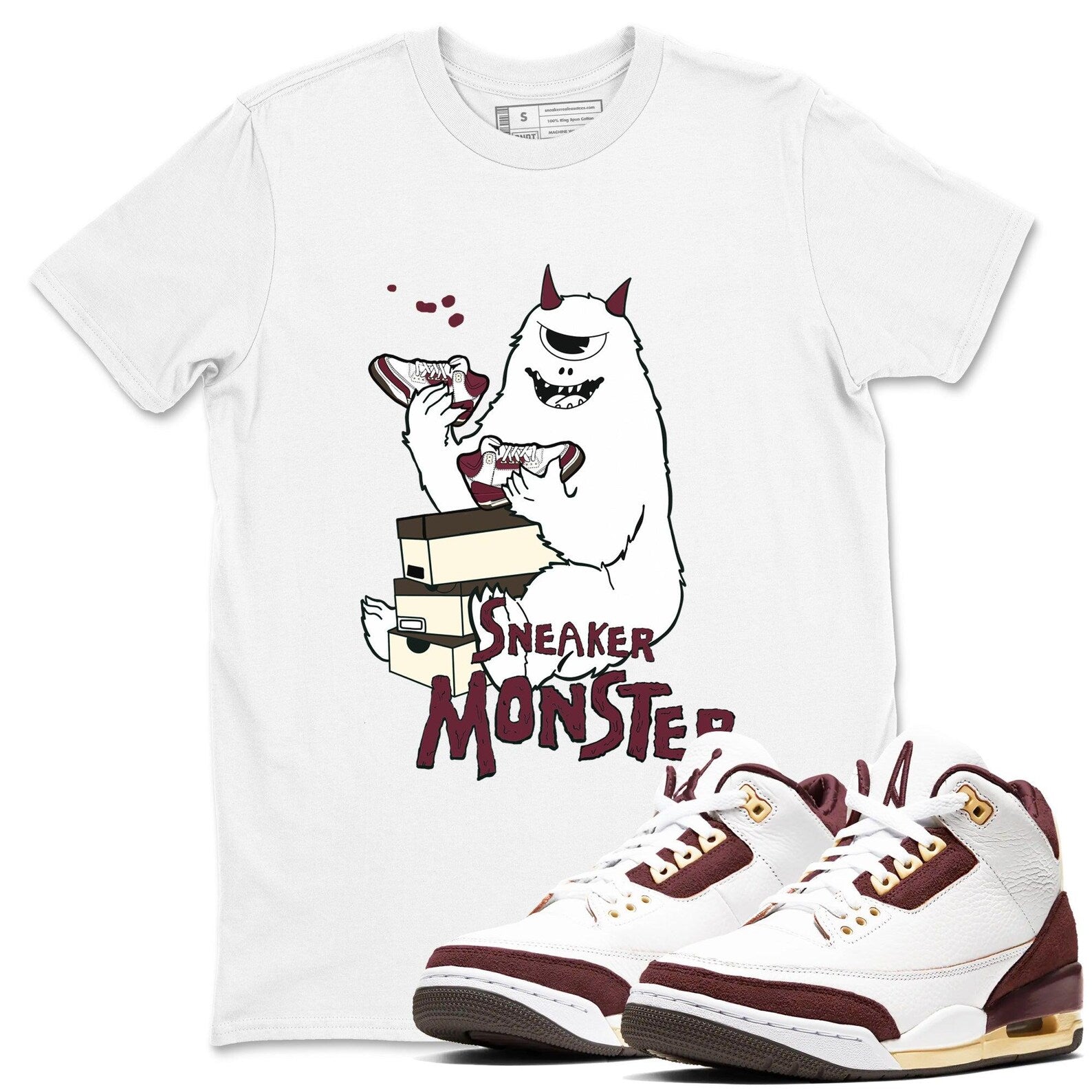 Sneaker Monster Unisex Shirts To Match Jordans 3s A Ma Maniere x Burgundy Crush, FZ4811-100 T-Shirt, Sneaker Match Tee