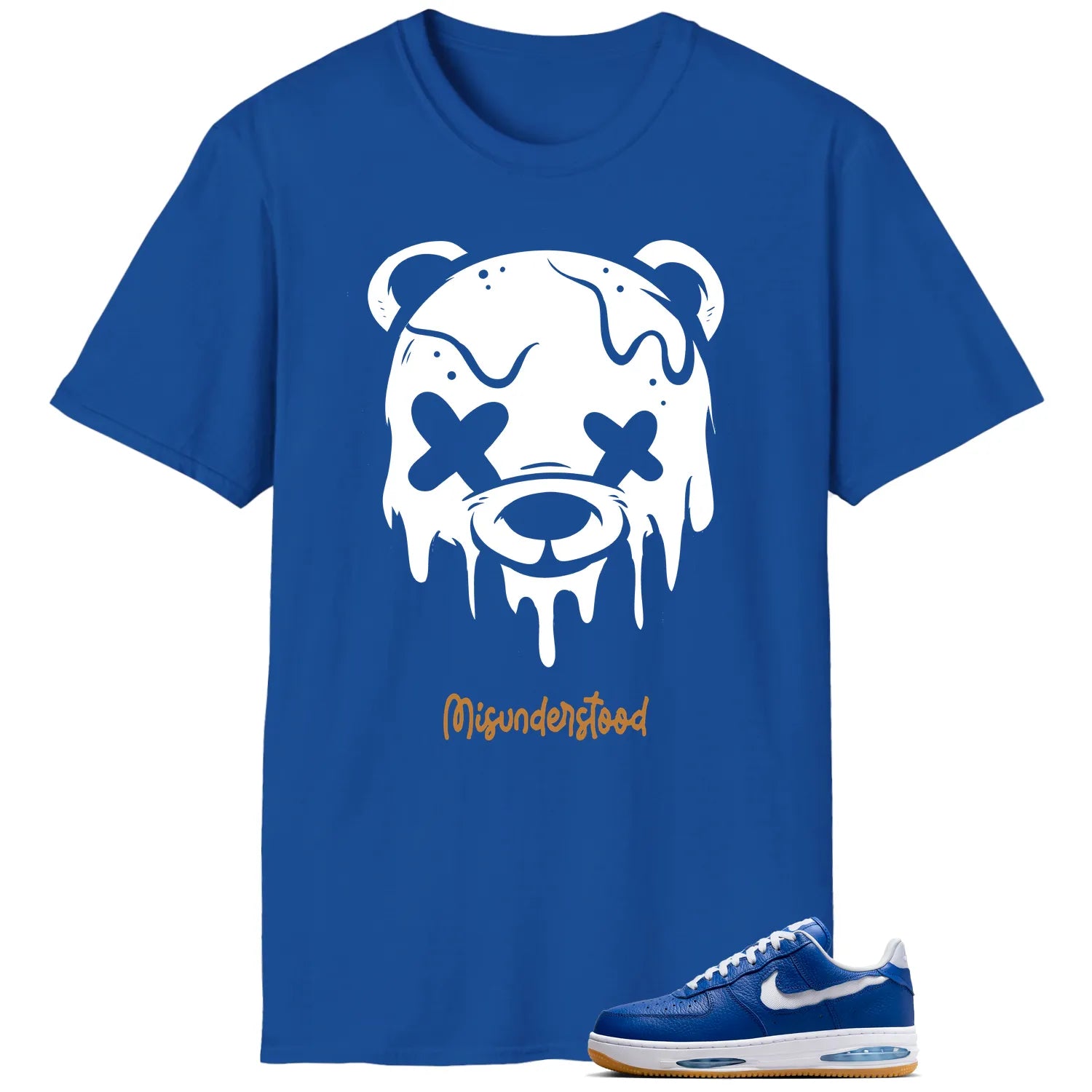 Air Force 1 Low Evo Team Royal Matching Tee , Drippy Bear Graphic HF3630-400 T-Shirt, Sneaker Match Tee