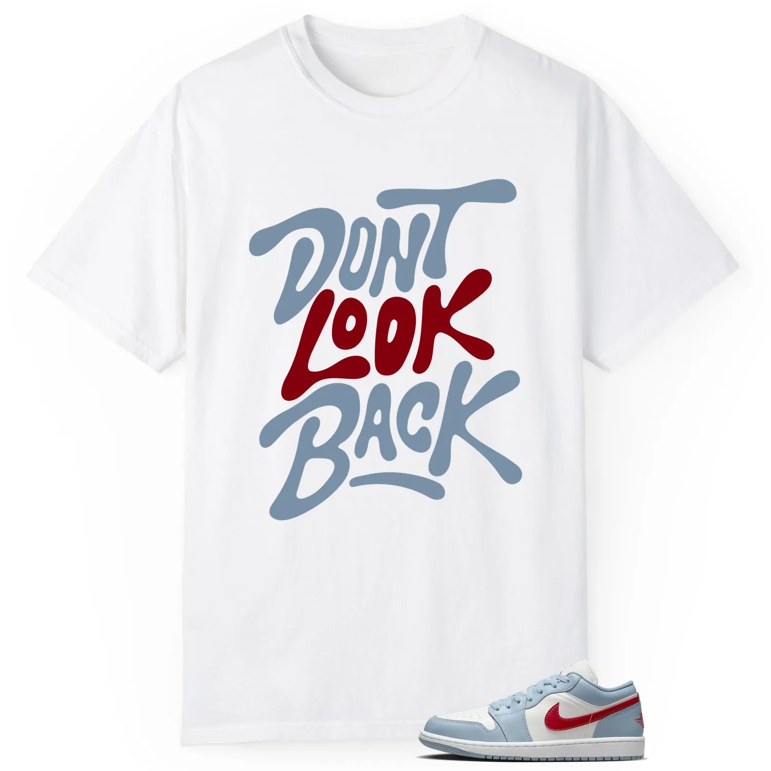 Jordan 1 Low Blue Whisper Dune Red Style: Don’t Look Back Shirt DC0774-164 T-Shirt, Sneaker Match Tee