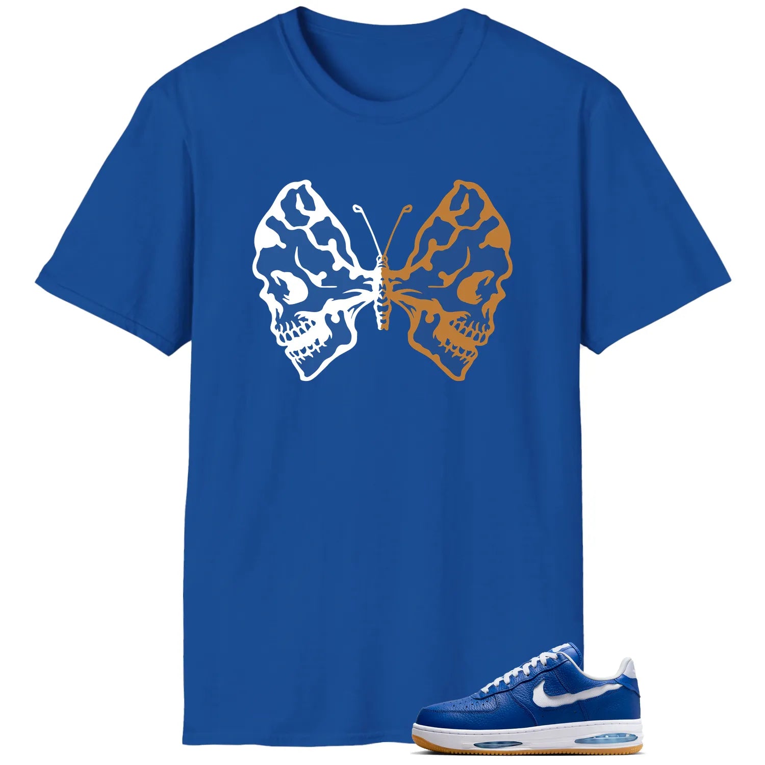 Butterfly Skulls Shirt for Air Force 1 Low Evo Team Royal Fans HF3630-400 T-Shirt, Sneaker Match Tee