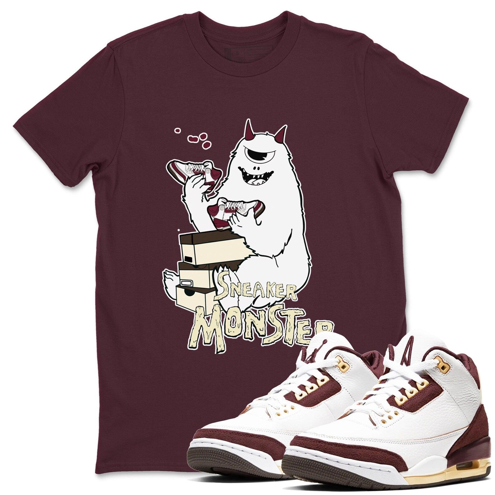 Sneaker Monster Unisex Shirts To Match Jordans 3s A Ma Maniere x Burgundy Crush, FZ4811-100 T-Shirt, Sneaker Match Tee