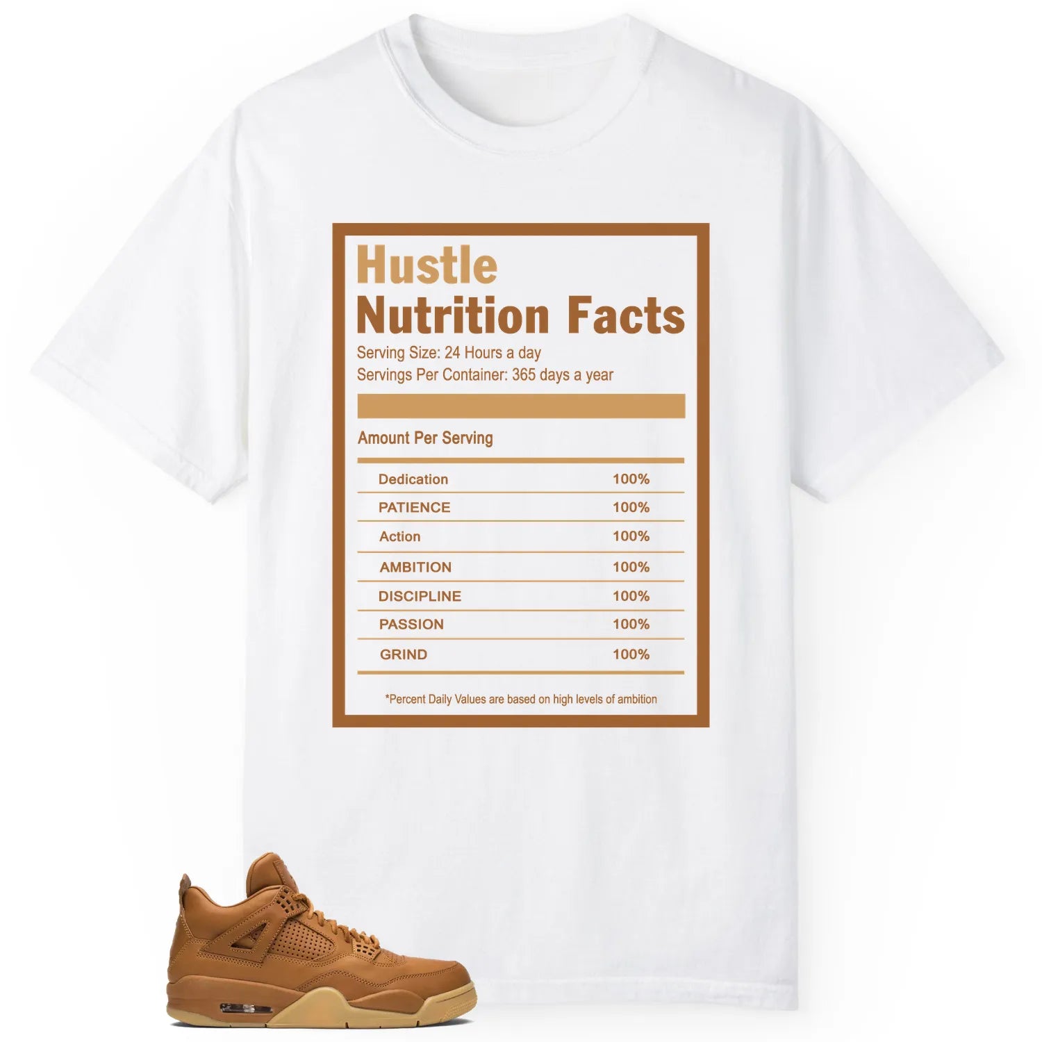 Hustle Facts: Motivational Graphic for Jordan 4 Retro Ginger Wheat 819139-205 T-Shirt, Sneaker Match Tee