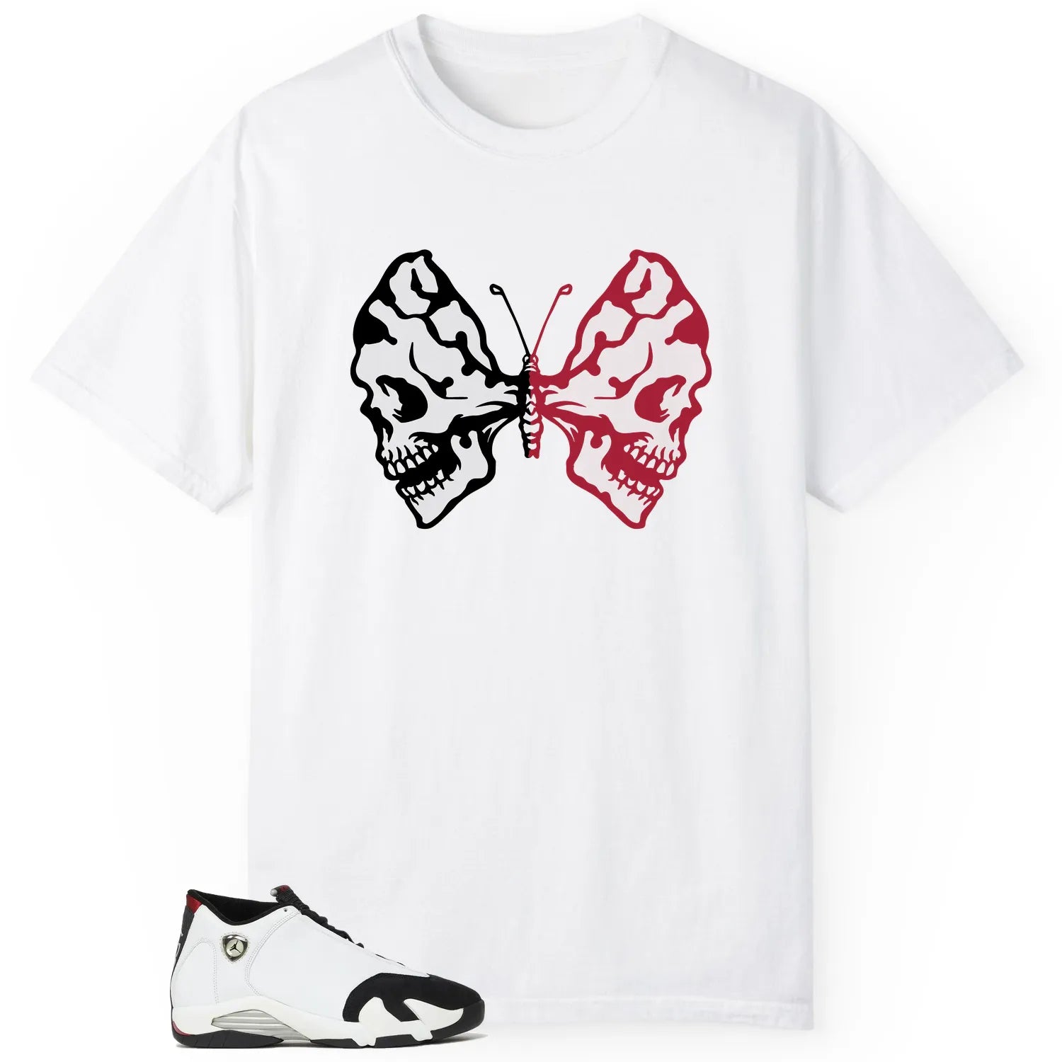 Butterfly Skulls Shirt for Air Jordan 14 Black Toe 2024 Fans 487471-160 T-Shirt, Sneaker Match Tee