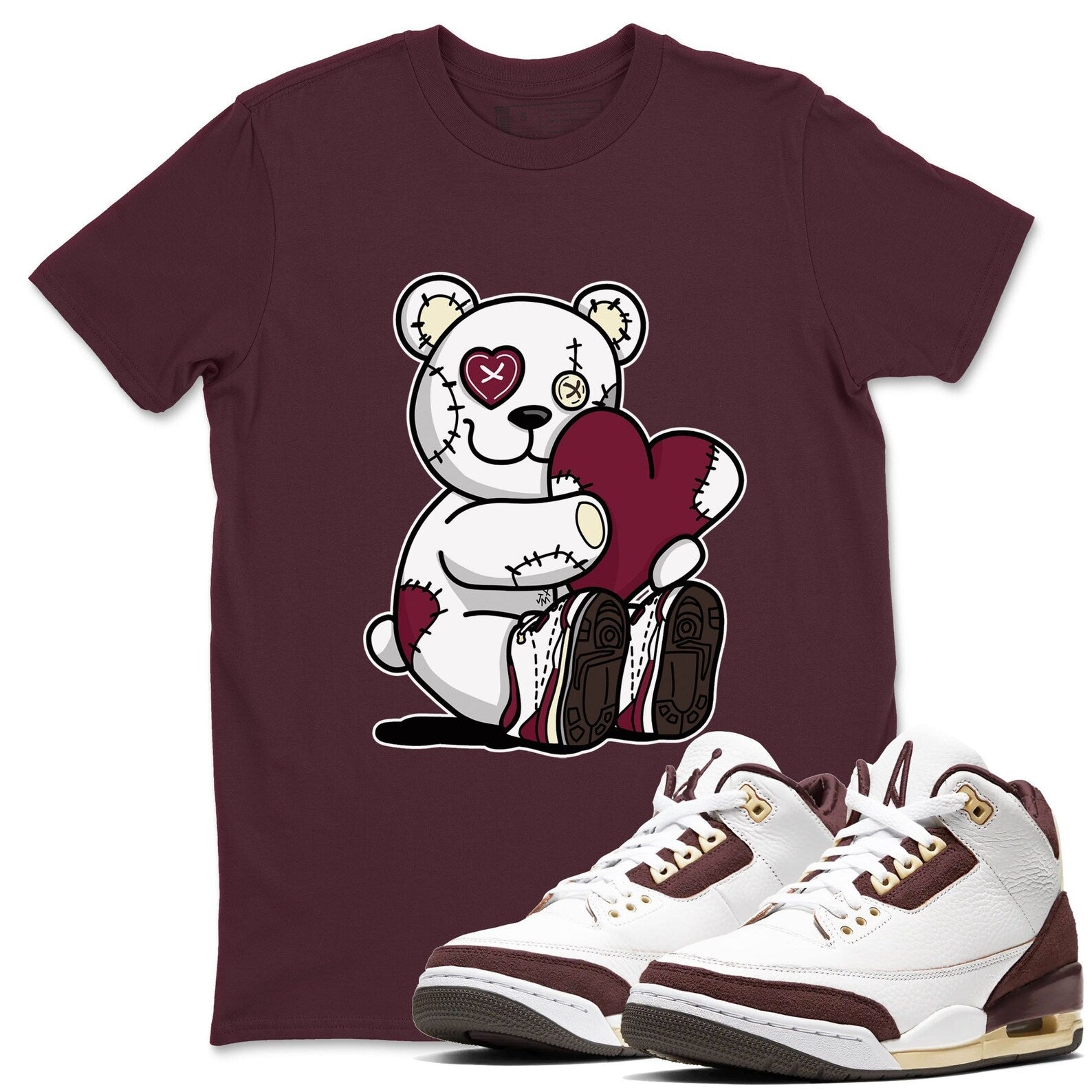 Hugging Bear - Sneaker Shirts To Match Jordans AJ3 Burgundy Crush, FZ4811-100 T-Shirt, Sneaker Match Tee