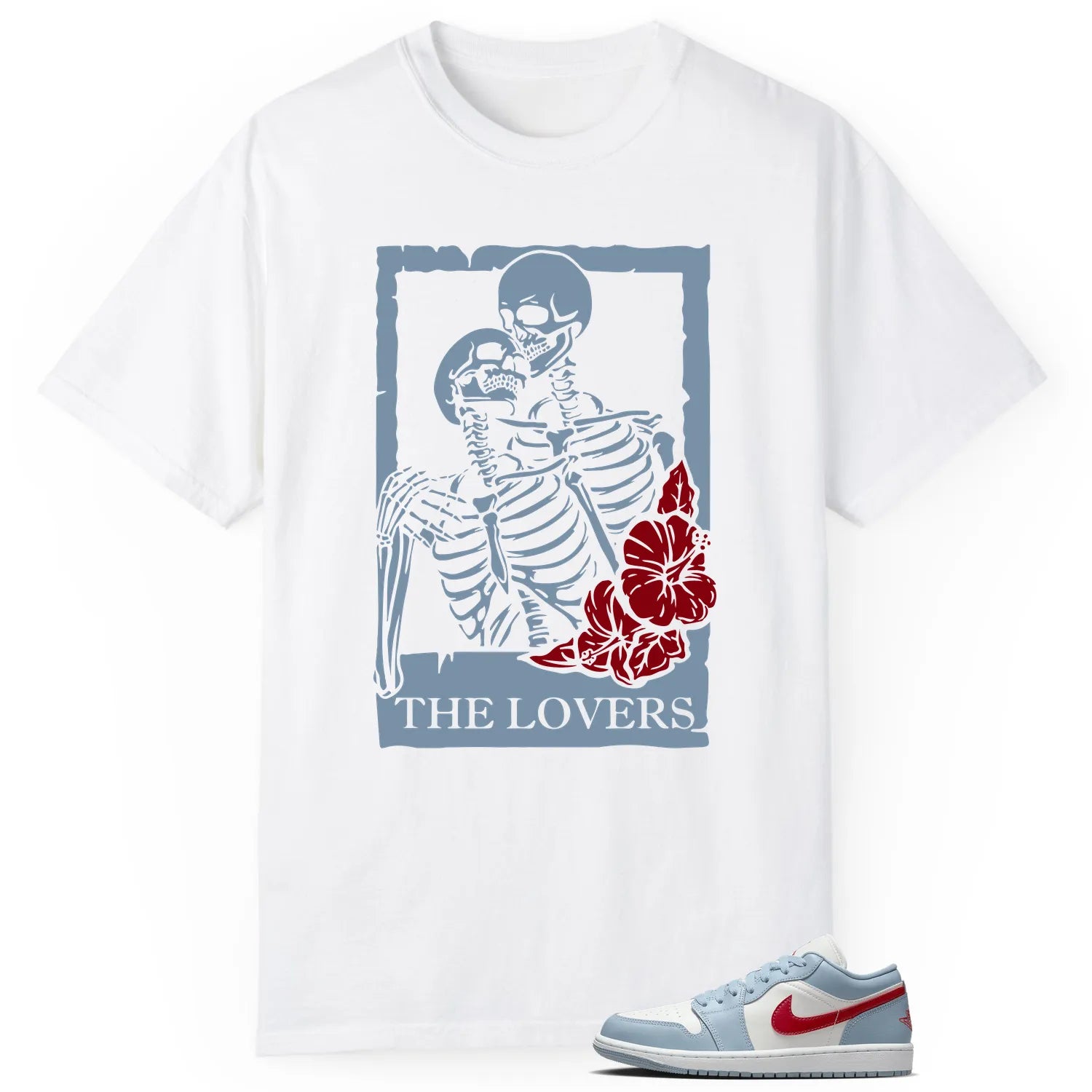 Lovers Tee for Jordan 1 Low Blue Whisper Dune Red Sneakers DC0774-164 T-Shirt, Sneaker Match Tee