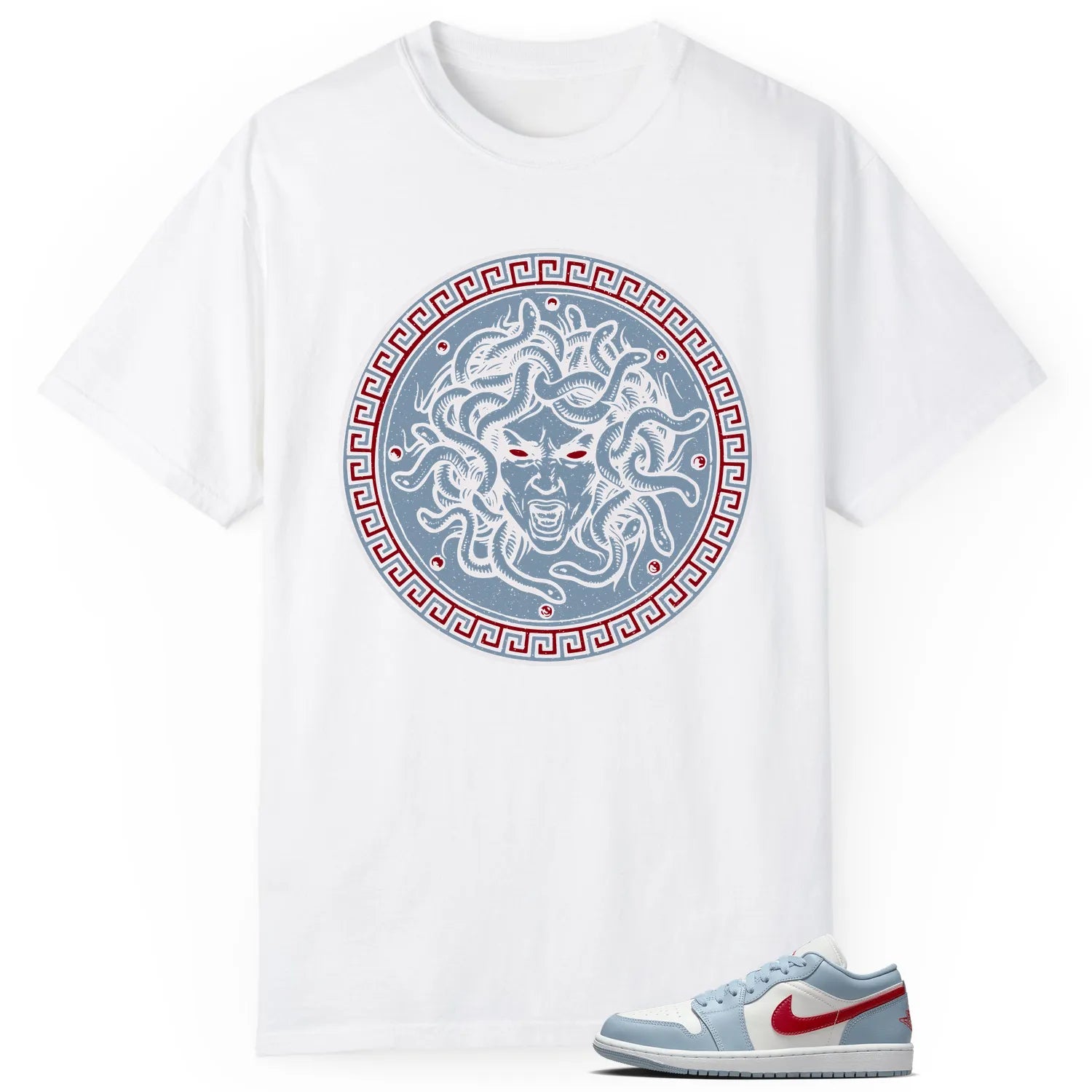 Medusa Tee for Jordan 1 Low Blue Whisper Dune Red Kicks DC0774-164 T-Shirt, Sneaker Match Tee