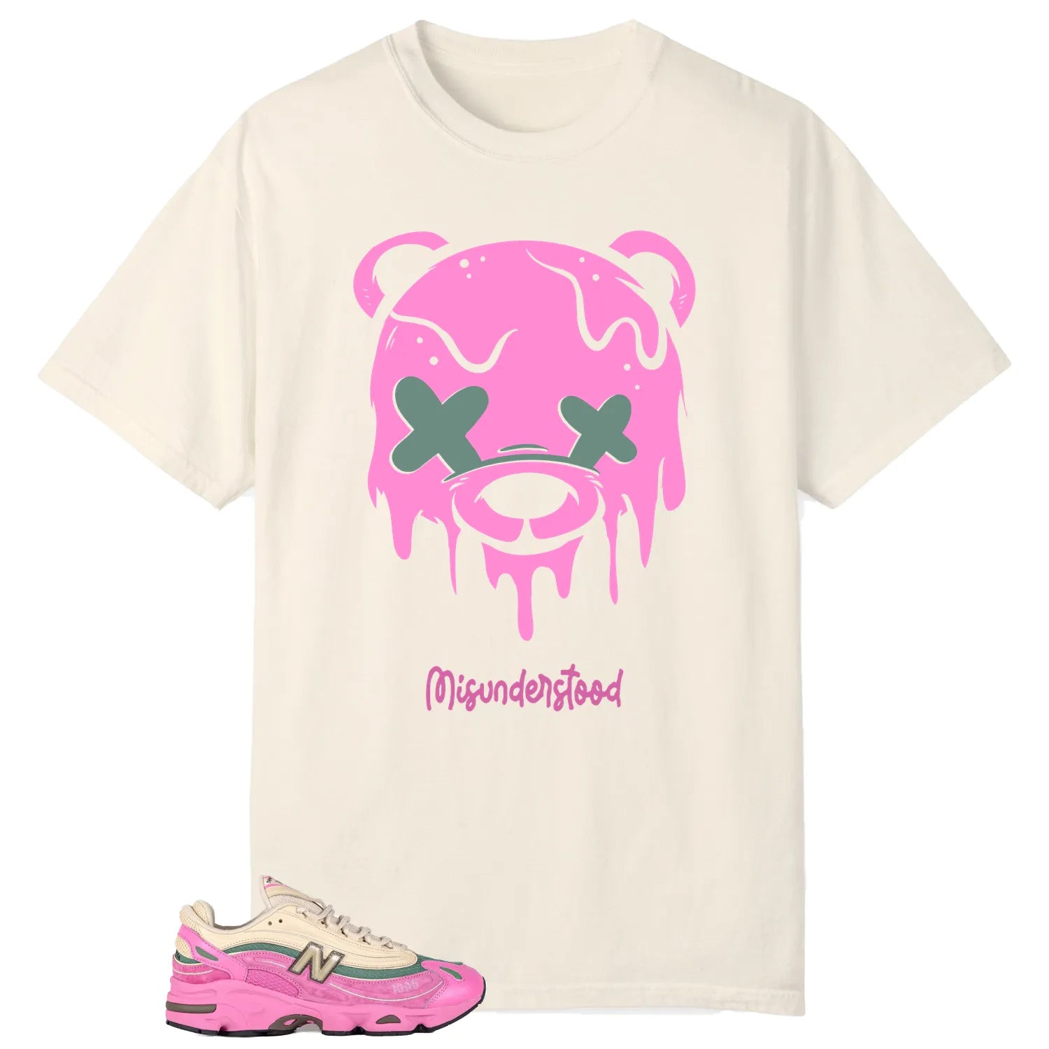 New Balance 1000 Tan Pink Matching Tee , Drippy Bear Graphic M1000MC T-Shirt, Sneaker Match Tee