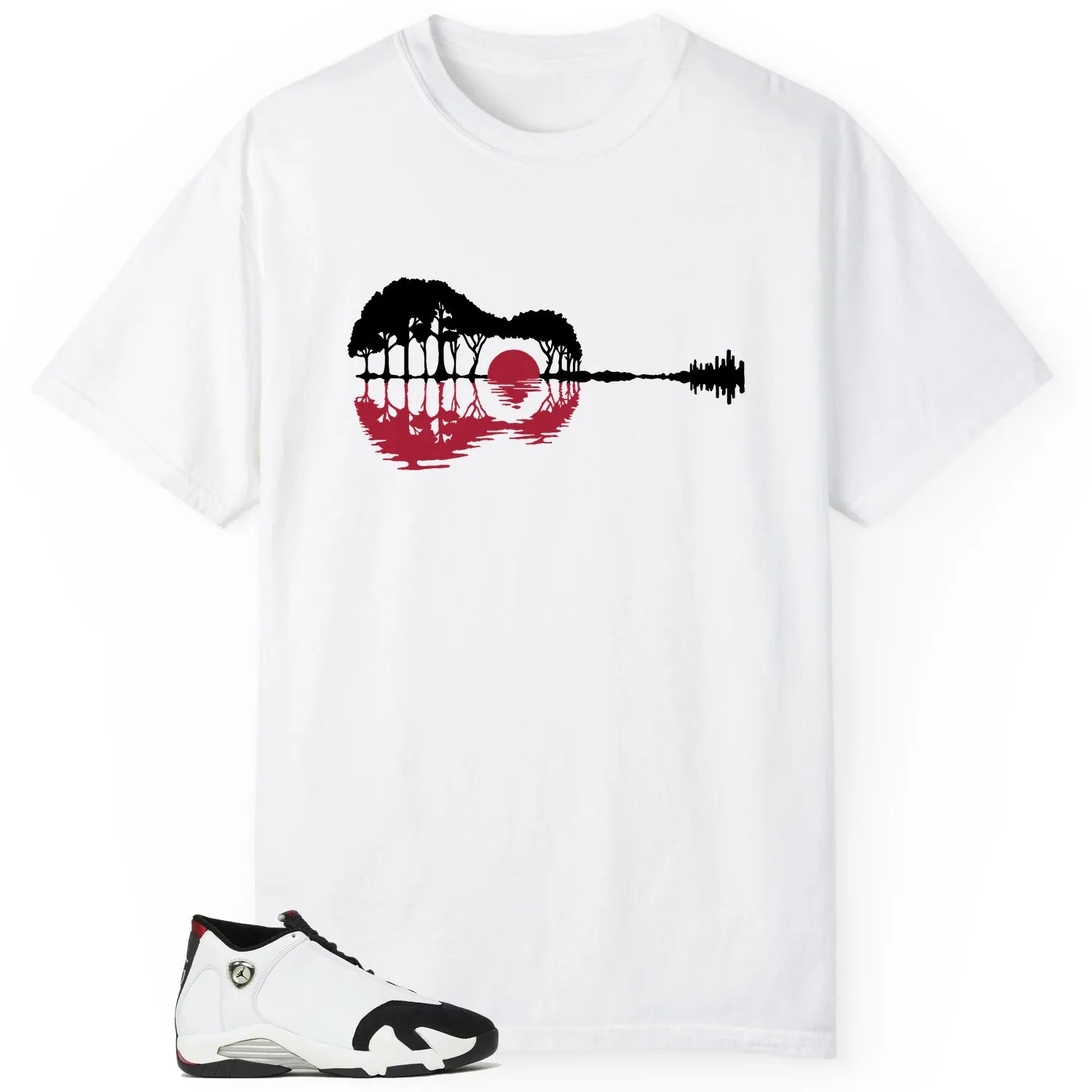 Guitar Shirt for Air Jordan 14 Black Toe 2024 Sneaker 487471-160 T-Shirt, Sneaker Match Tee