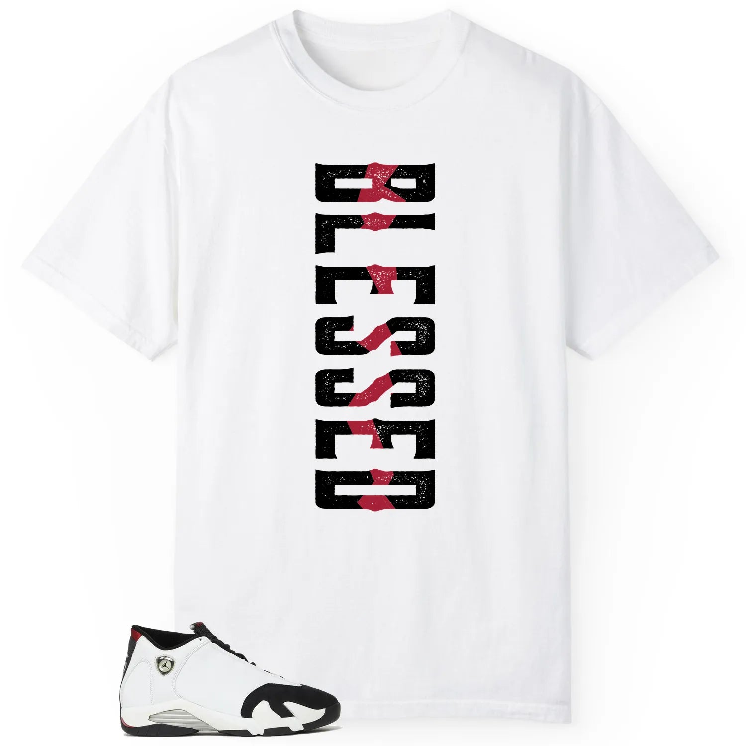 Blessed Tee , Air Jordan 14 Black Toe 2024 Match 487471-160 T-Shirt, Sneaker Match Tee