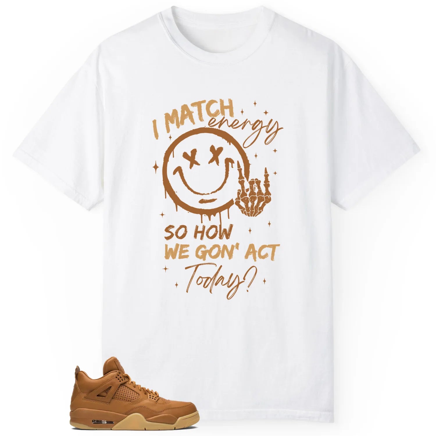 Jordan 4 Retro Ginger Wheat Matching Tee Shirt , Match Energy 819139-205 T-Shirt, Sneaker Match Tee