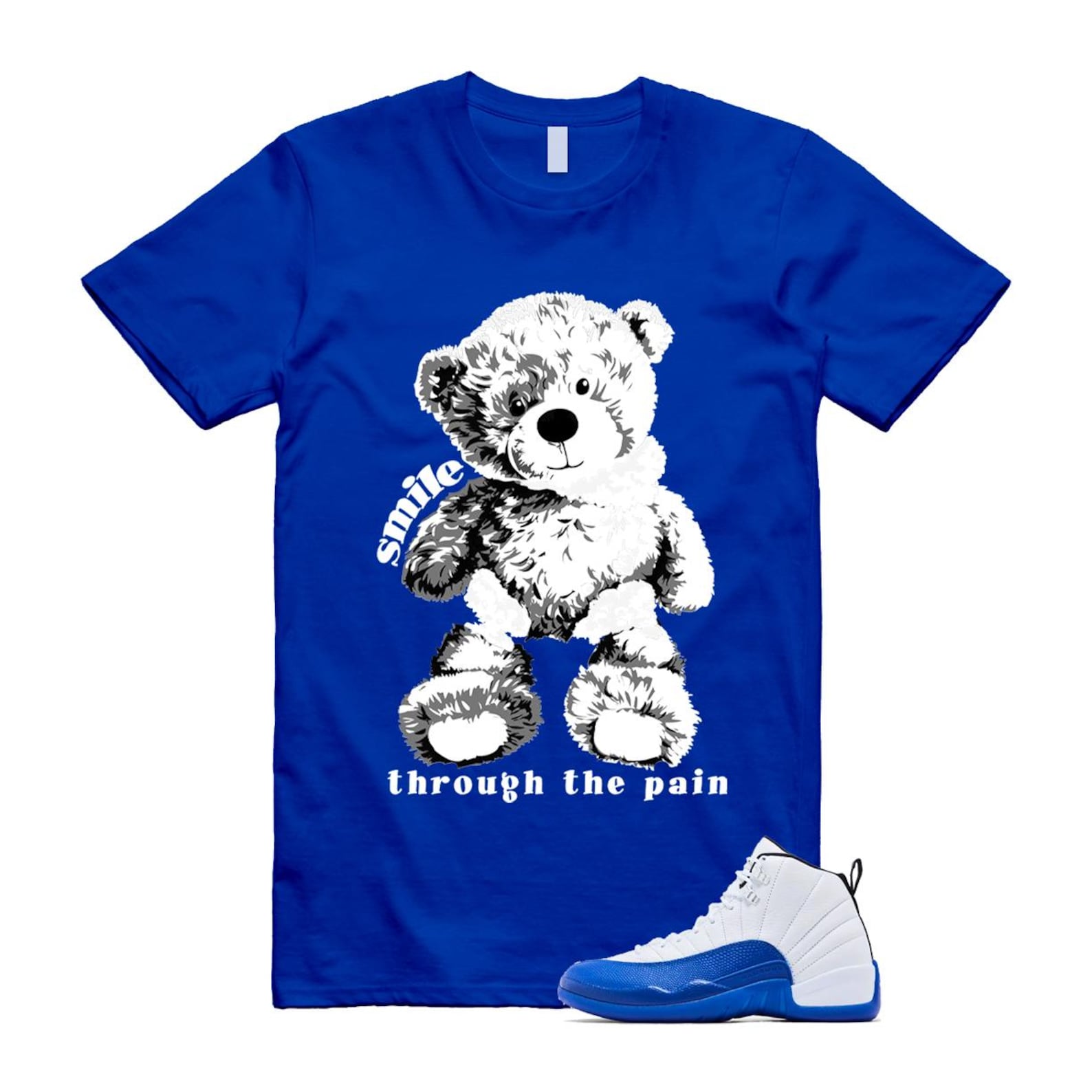12 Blueberry Game Royal Blue White Black T Shirt Match SMILE CT8013-140 T-Shirt, Sneaker Match Tee