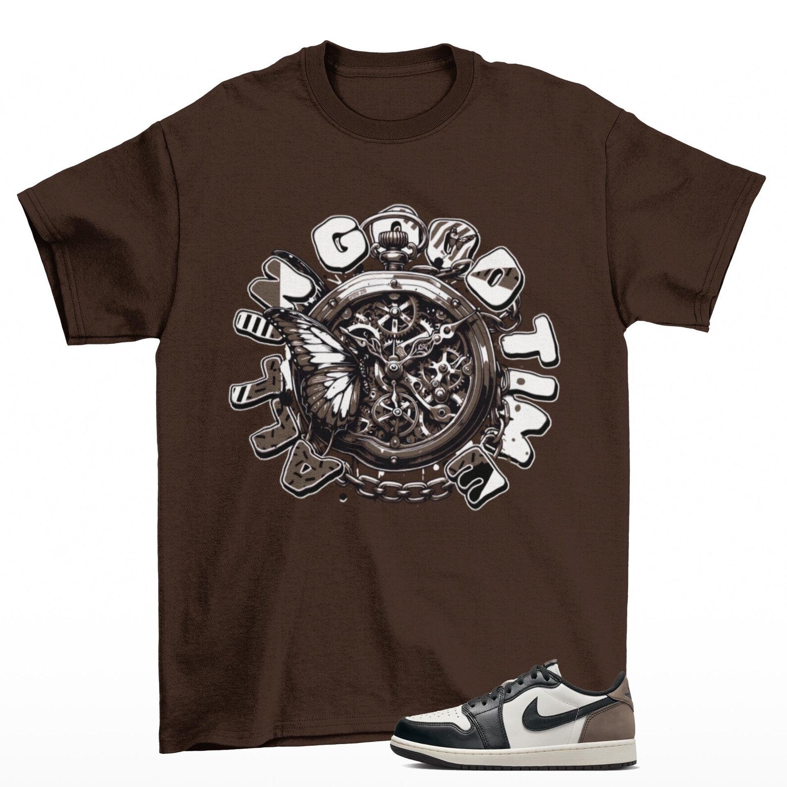 Timeless Jordan 1 Low Mocha Sneaker Matching T Shirt Brown, CZ0790-102 T-Shirt, Sneaker Match Tee