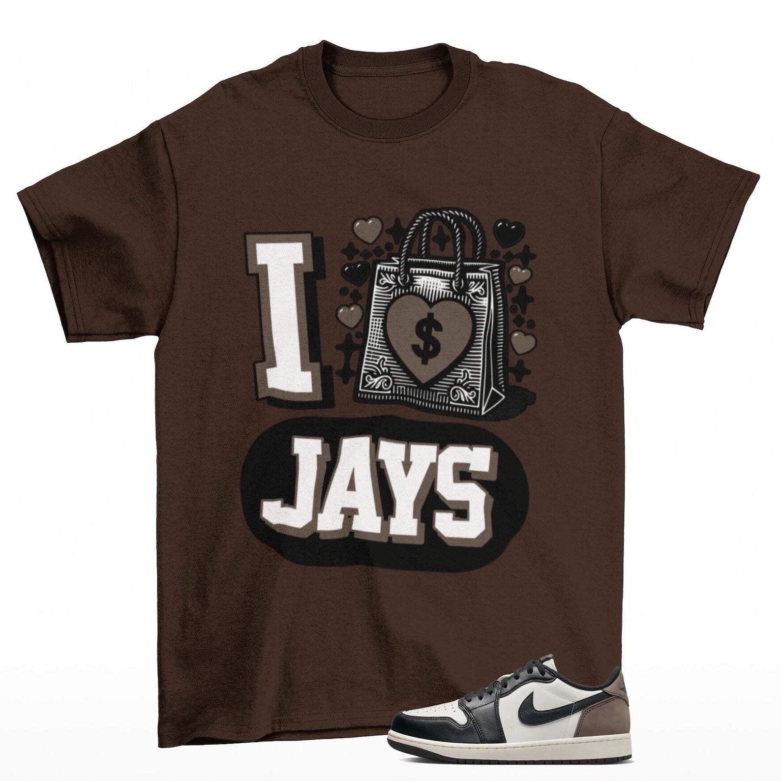 Splurge Jordan 1 Low Mocha Sneaker Matching T Shirt Brown, CZ0790-102 T-Shirt, Sneaker Match Tee