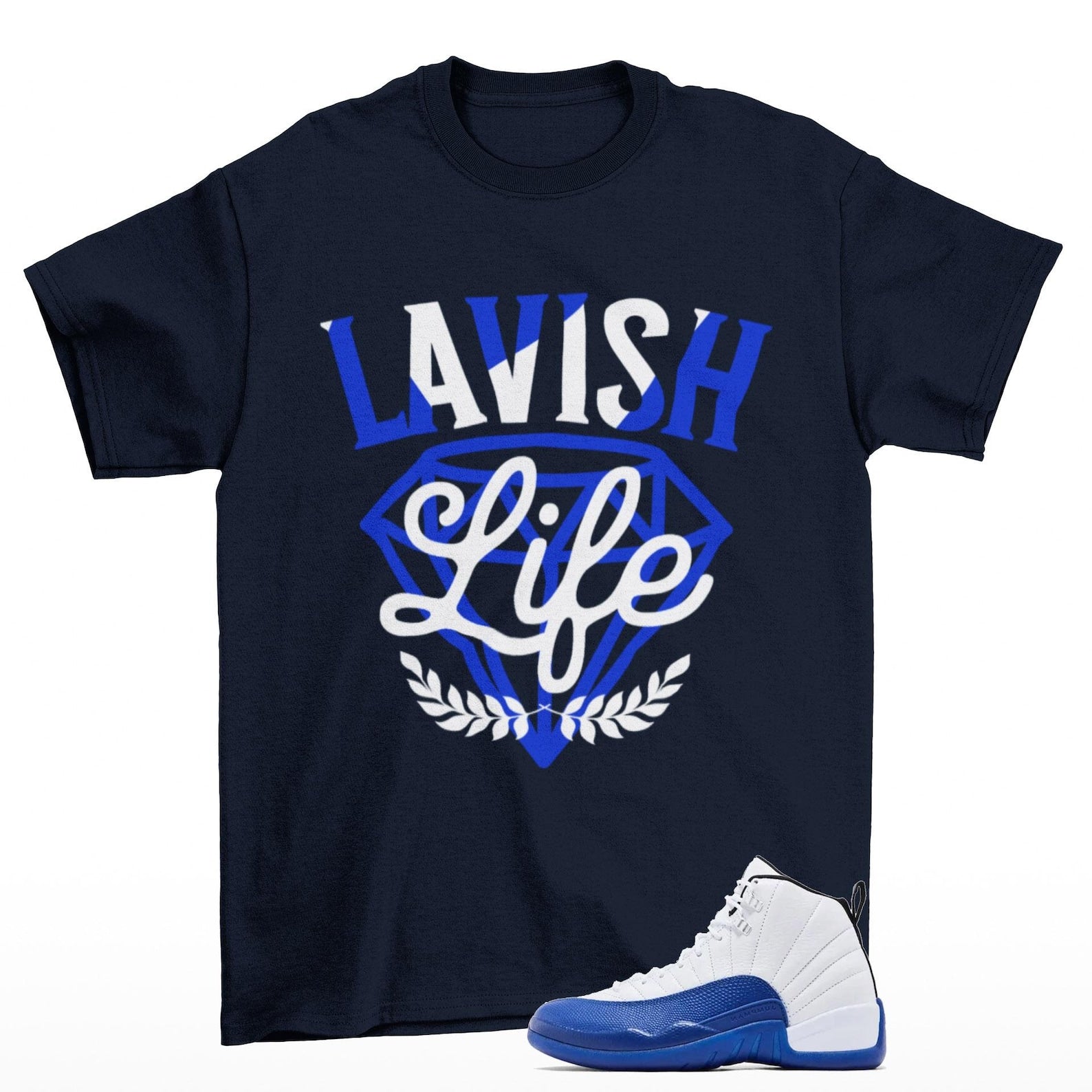 Lavish Sneaker T-Shirt Blue to Match Jordan 12 Retro Blueberry, CT8013-140 T-Shirt, Sneaker Match Tee