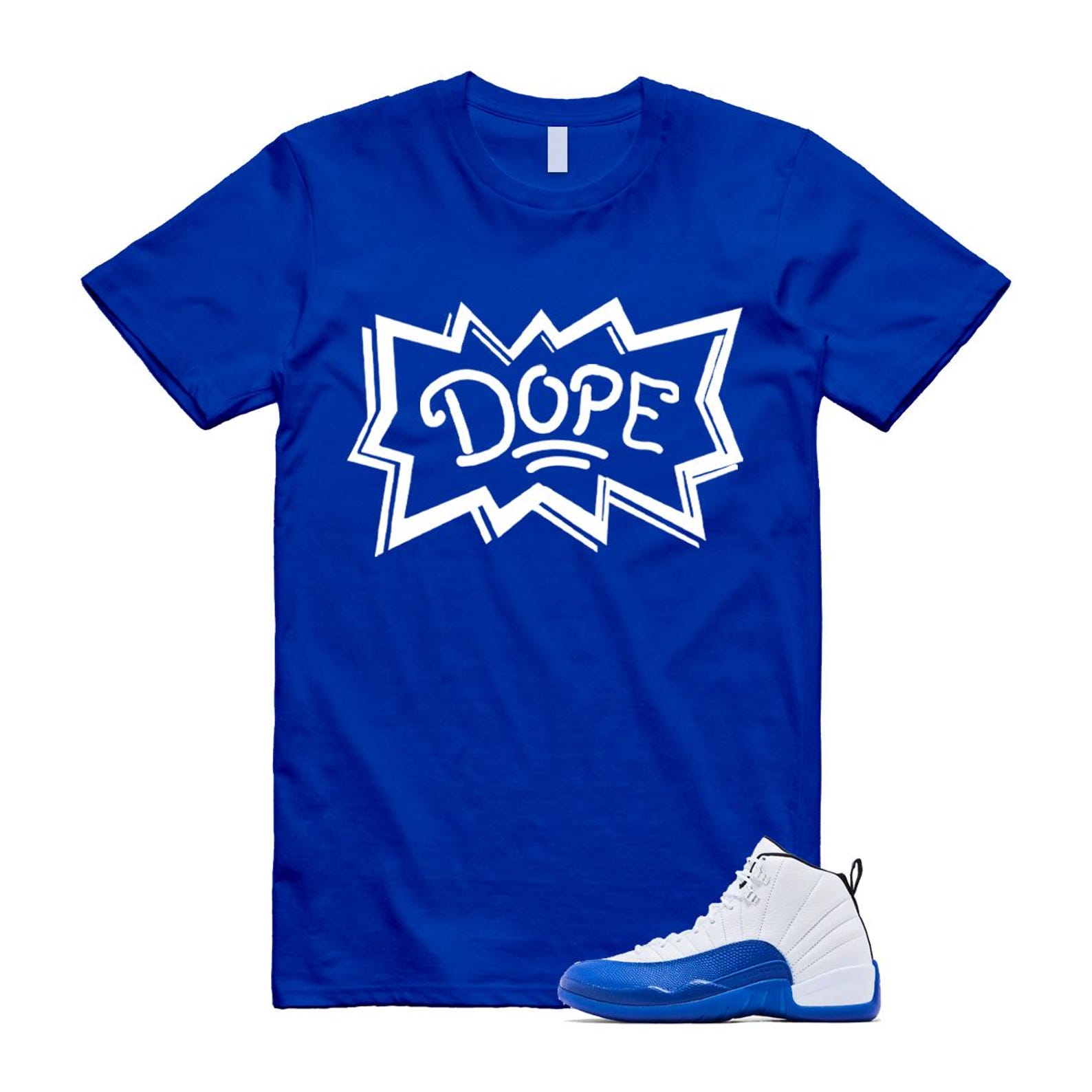 12 Blueberry Game Royal Blue White Black T Shirt Match DOPE CT8013-140 T-Shirt, Sneaker Match Tee