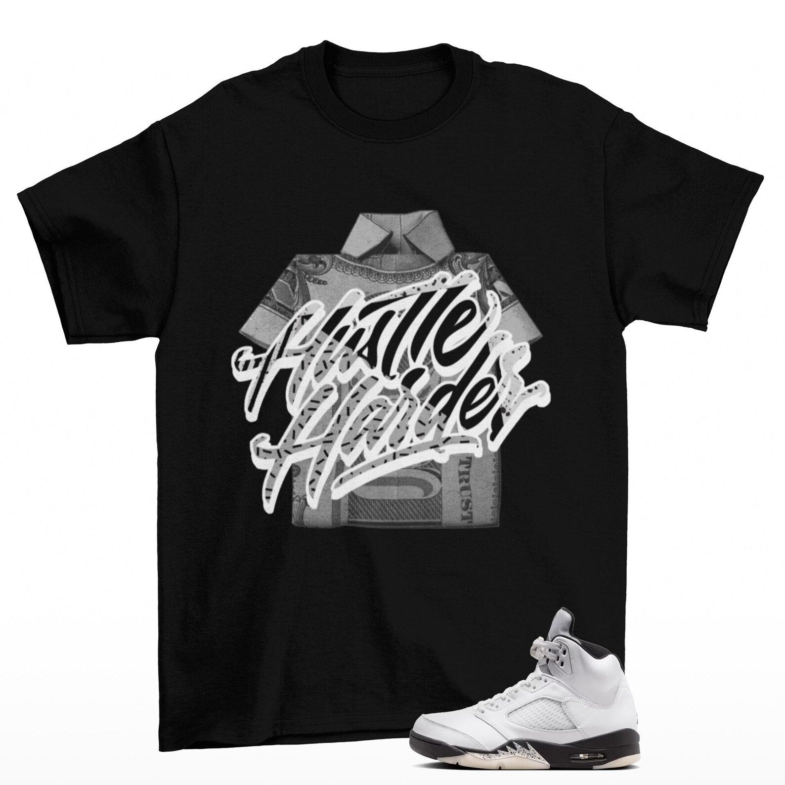 Hustle Sneaker T-Shirt Black to Match Jordan 5 Retro Reverse Metallic, DD0587-110 T-Shirt, Sneaker Match Tee