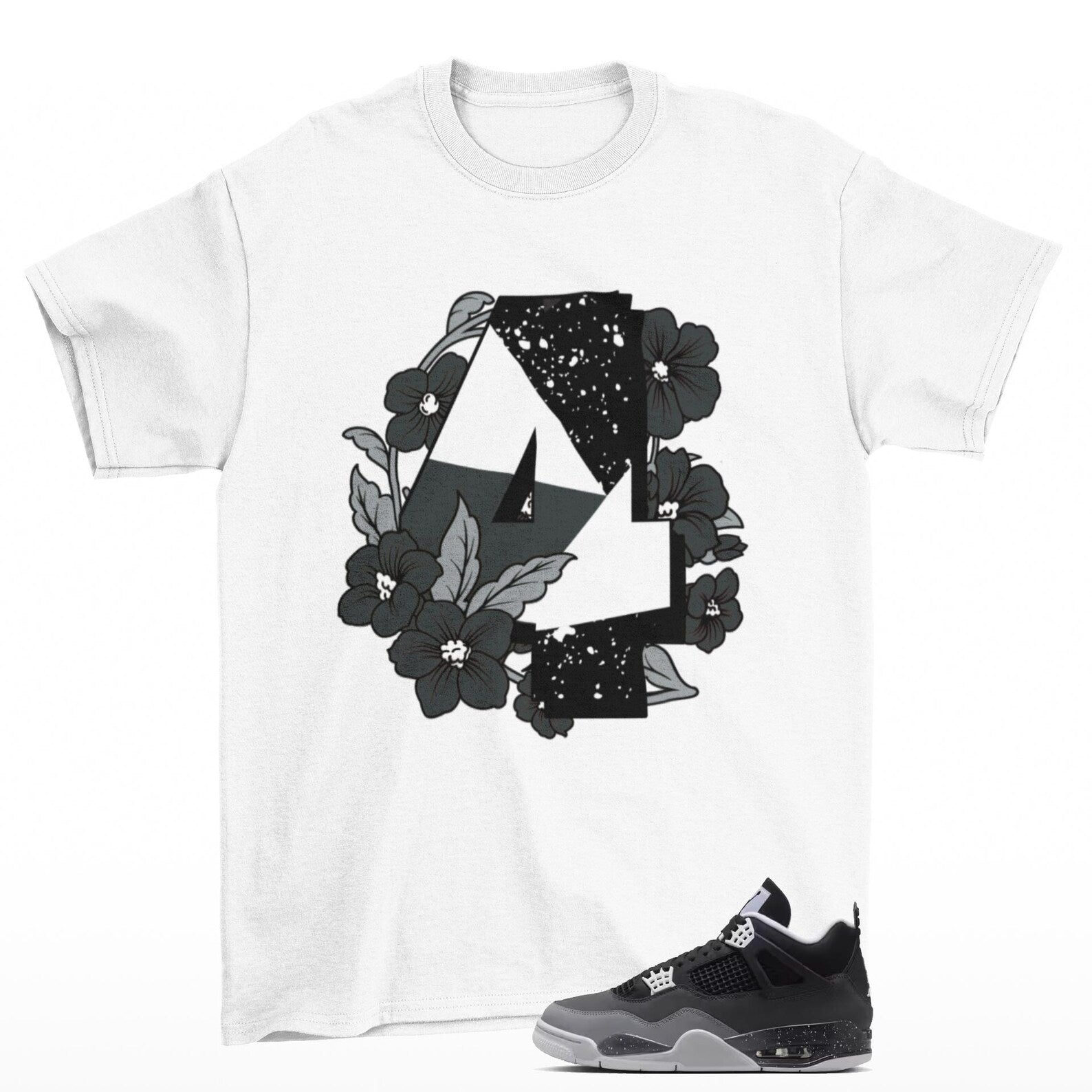 Floral Retro Jordan 4 Fear Sneaker Matching T Shirt, FQ8138-002 T-Shirt, Sneaker Match Tee