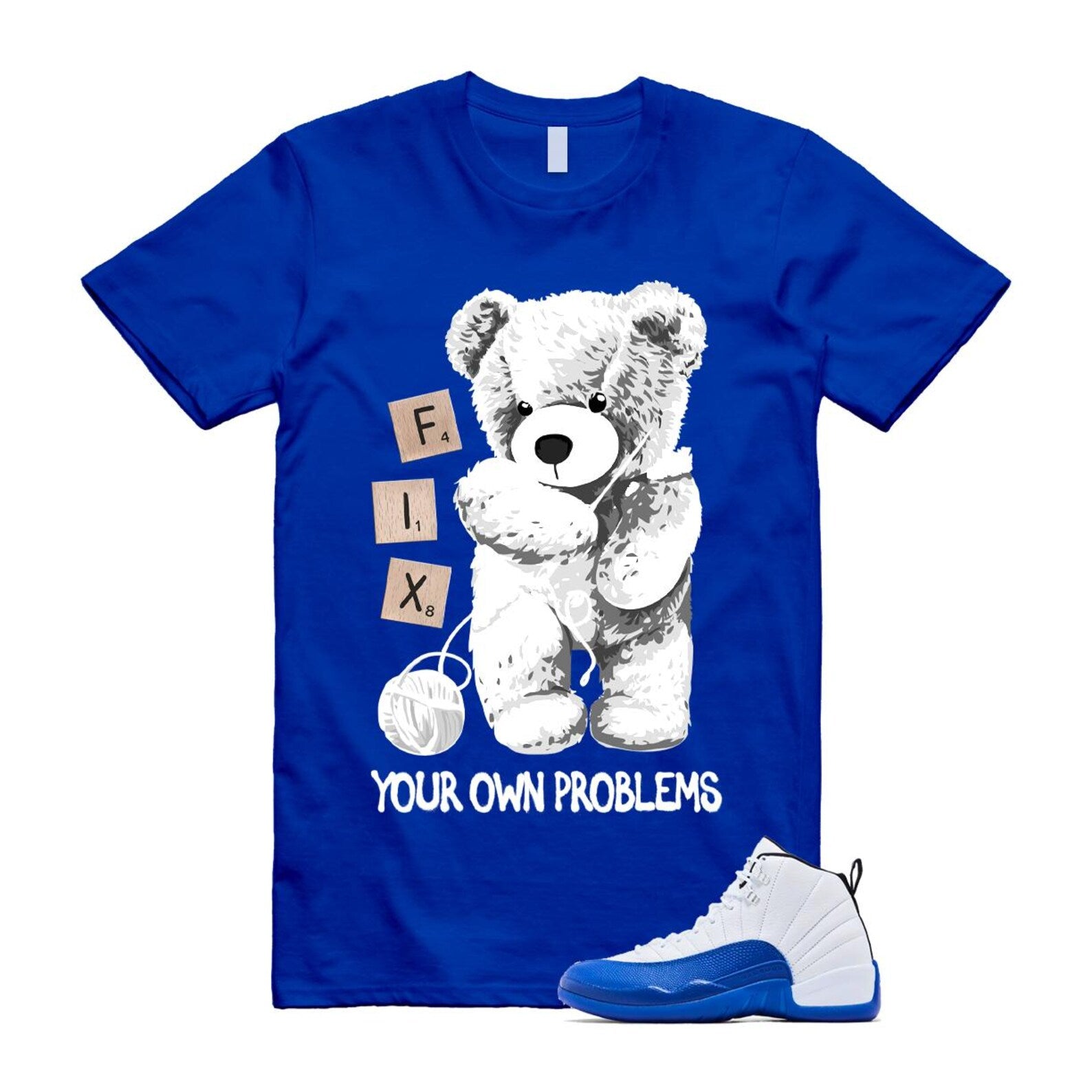 12 Blueberry Game Royal Blue White Black T Shirt Match FIX CT8013-140 T-Shirt, Sneaker Match Tee