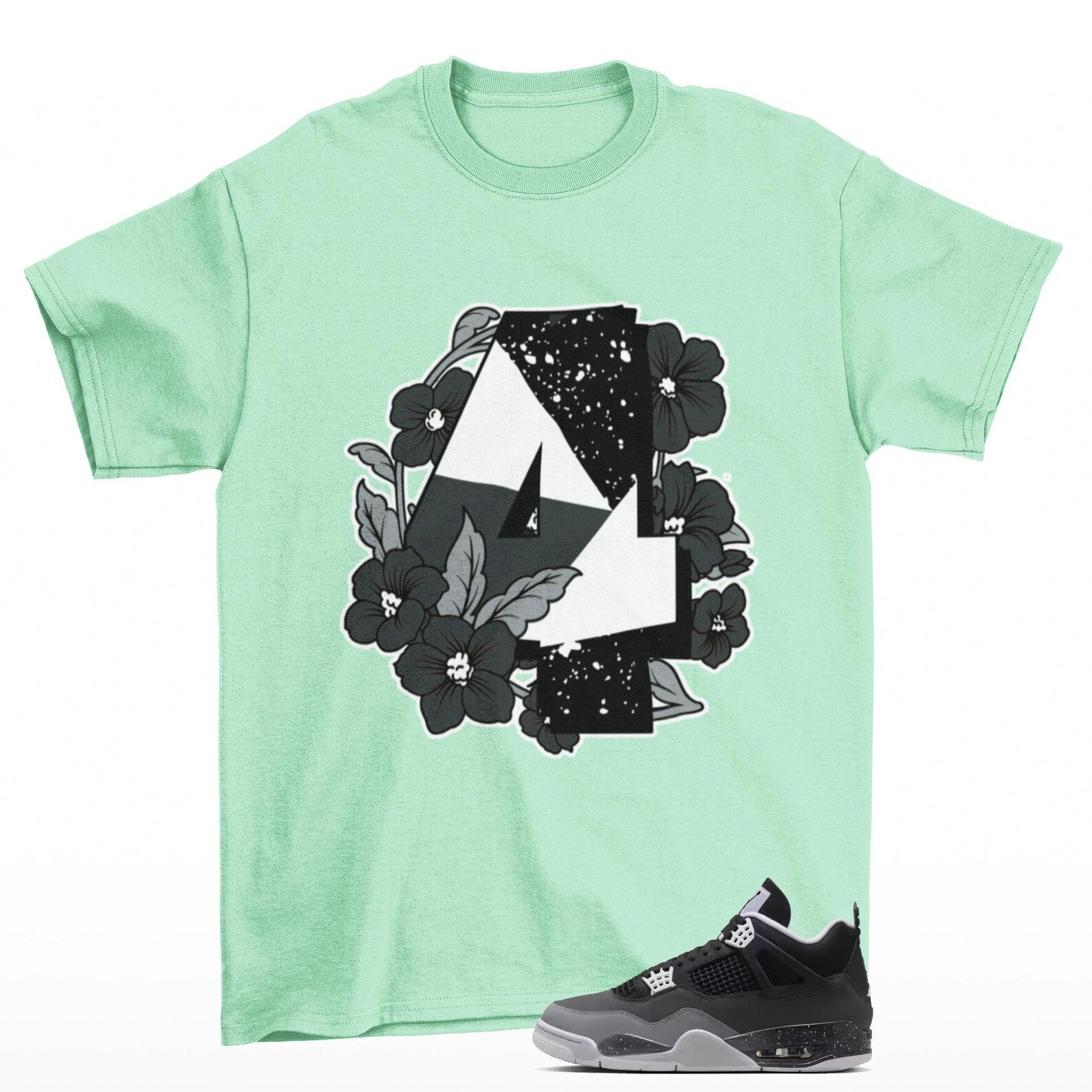 Floral Retro Jordan 4 Fear Sneaker Matching T Shirt, FQ8138-002 T-Shirt, Sneaker Match Tee