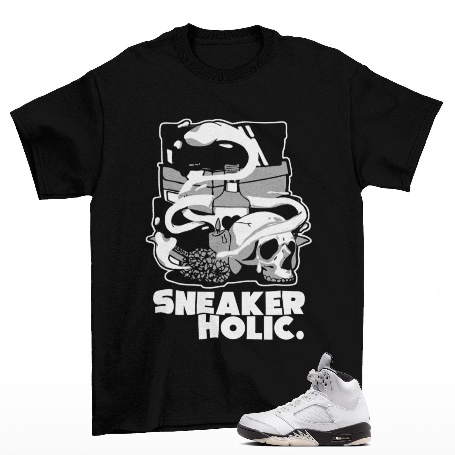 Sneaker Holic T-Shirt Black to Match Jordan 5 Retro Reverse Metallic, DD0587-110 T-Shirt, Sneaker Match Tee