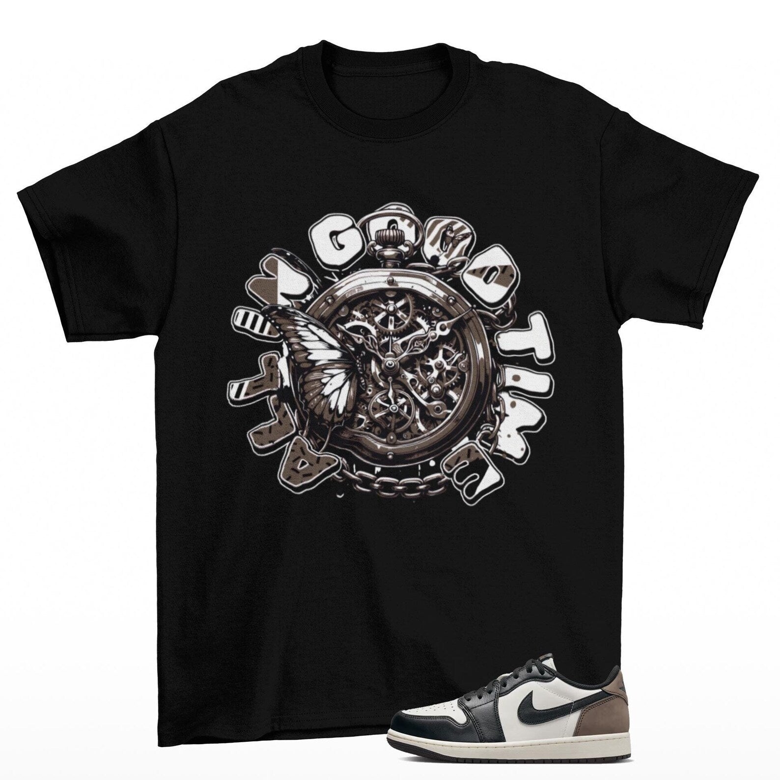 Timeless Jordan 1 Low Mocha Sneaker Matching T Shirt Black, CZ0790-102 T-Shirt, Sneaker Match Tee
