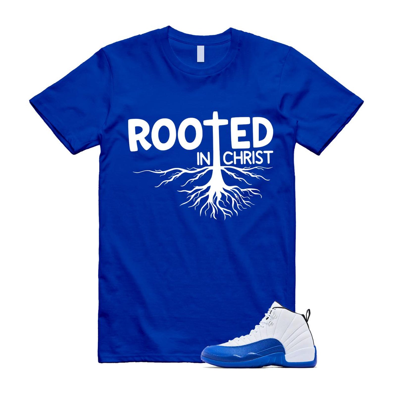 12 Blueberry Game Royal Blue White Black T Shirt Match ROOTED CT8013-140 T-Shirt, Sneaker Match Tee