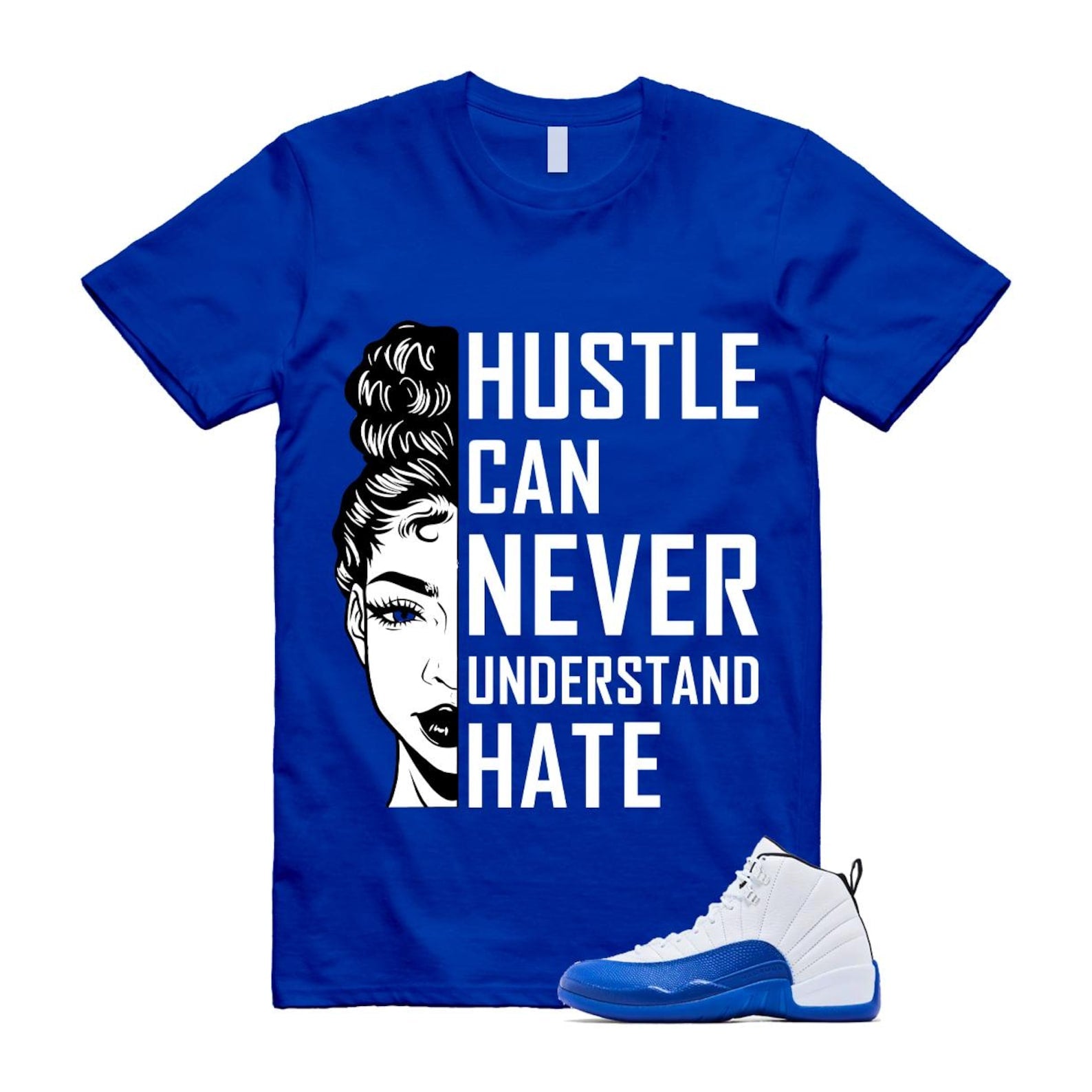 12 Blueberry Game Royal Blue White Black T Shirt Match HUSTLE CT8013-140 T-Shirt, Sneaker Match Tee