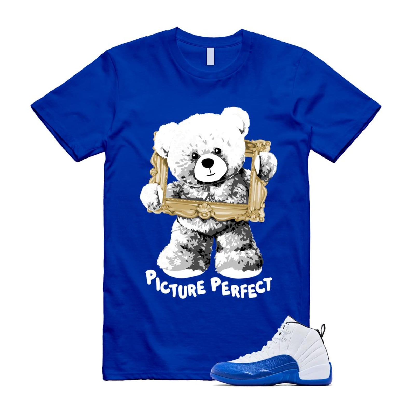 12 Blueberry Game Royal Blue White Black T Shirt Match PIC CT8013-140 T-Shirt, Sneaker Match Tee