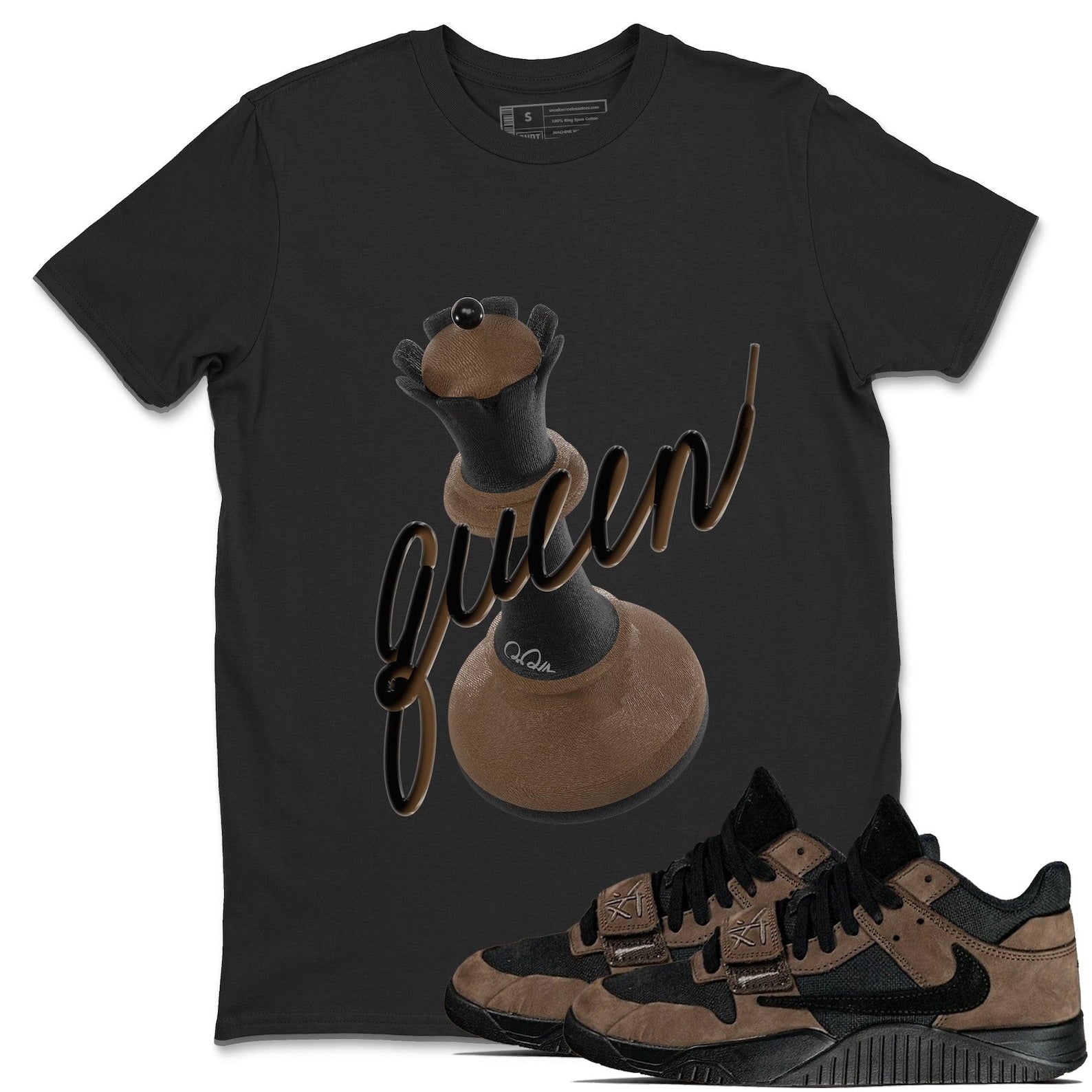 3D Queen Sneaker T Shirts To Match Jordans Jumpman Jack Travis Dark Mocha, FZ8117-204 T-Shirt, Sneaker Match Tee