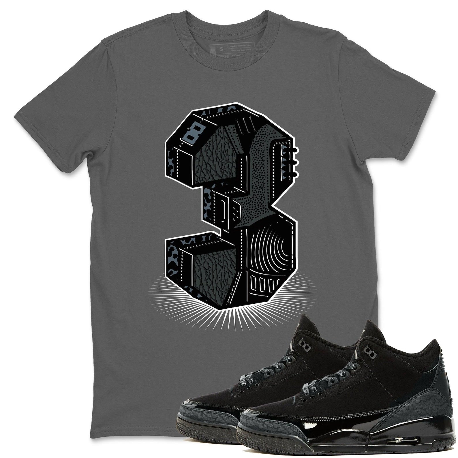 Number Statue Graphic T-Shirt To Wear With Jordans 3s Black Cat, CT8532-001 T-Shirt, Sneaker Match Tee