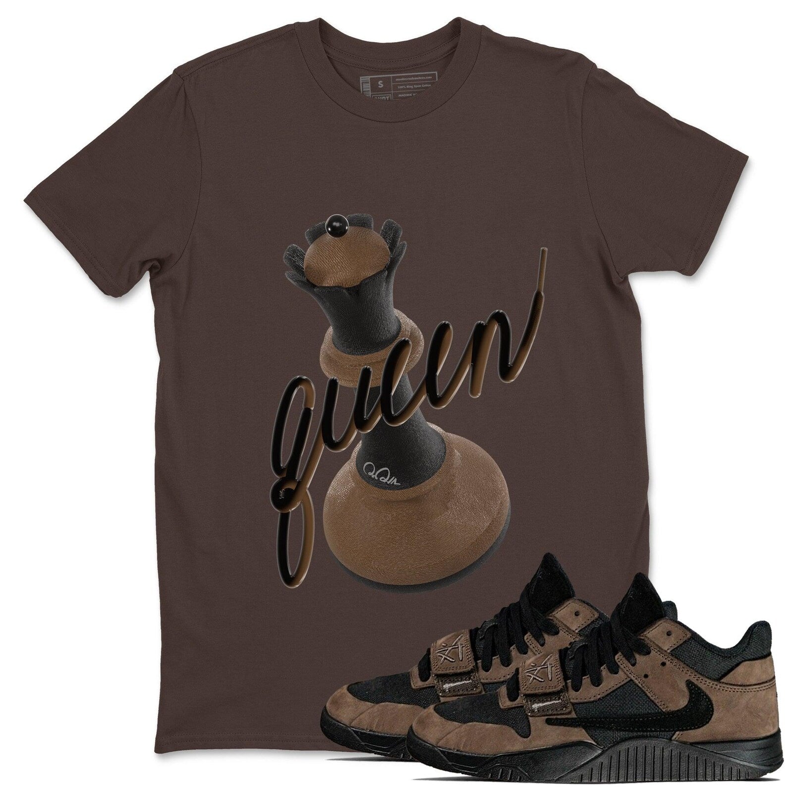 3D Queen Sneaker T Shirts To Match Jordans Jumpman Jack Travis Dark Mocha, FZ8117-204 T-Shirt, Sneaker Match Tee
