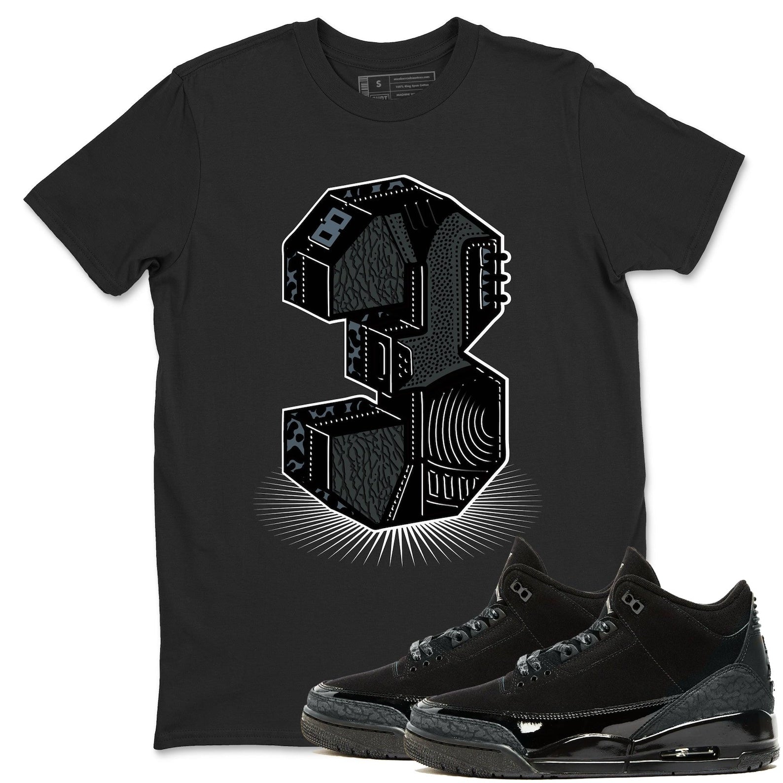 Number Statue Graphic T-Shirt To Wear With Jordans 3s Black Cat, CT8532-001 T-Shirt, Sneaker Match Tee