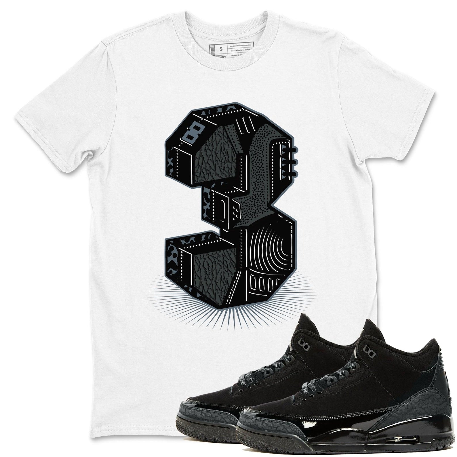 Number Statue Graphic T-Shirt To Wear With Jordans 3s Black Cat, CT8532-001 T-Shirt, Sneaker Match Tee