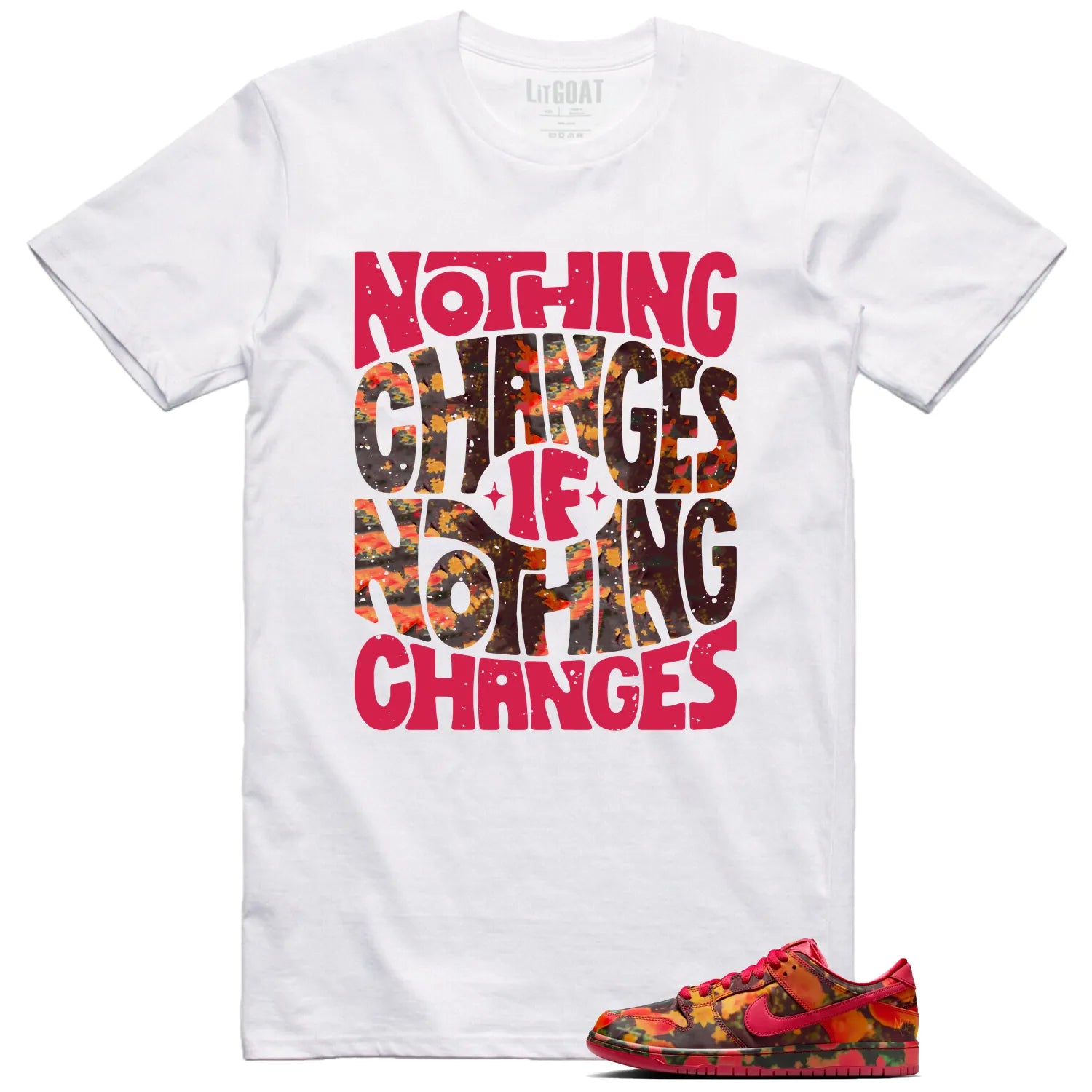 SB Dunk Low The Wizard of Oz Poppy Field Style: Nothing Changes Tee FZ1291-600 T-Shirt, Sneaker Match Tee