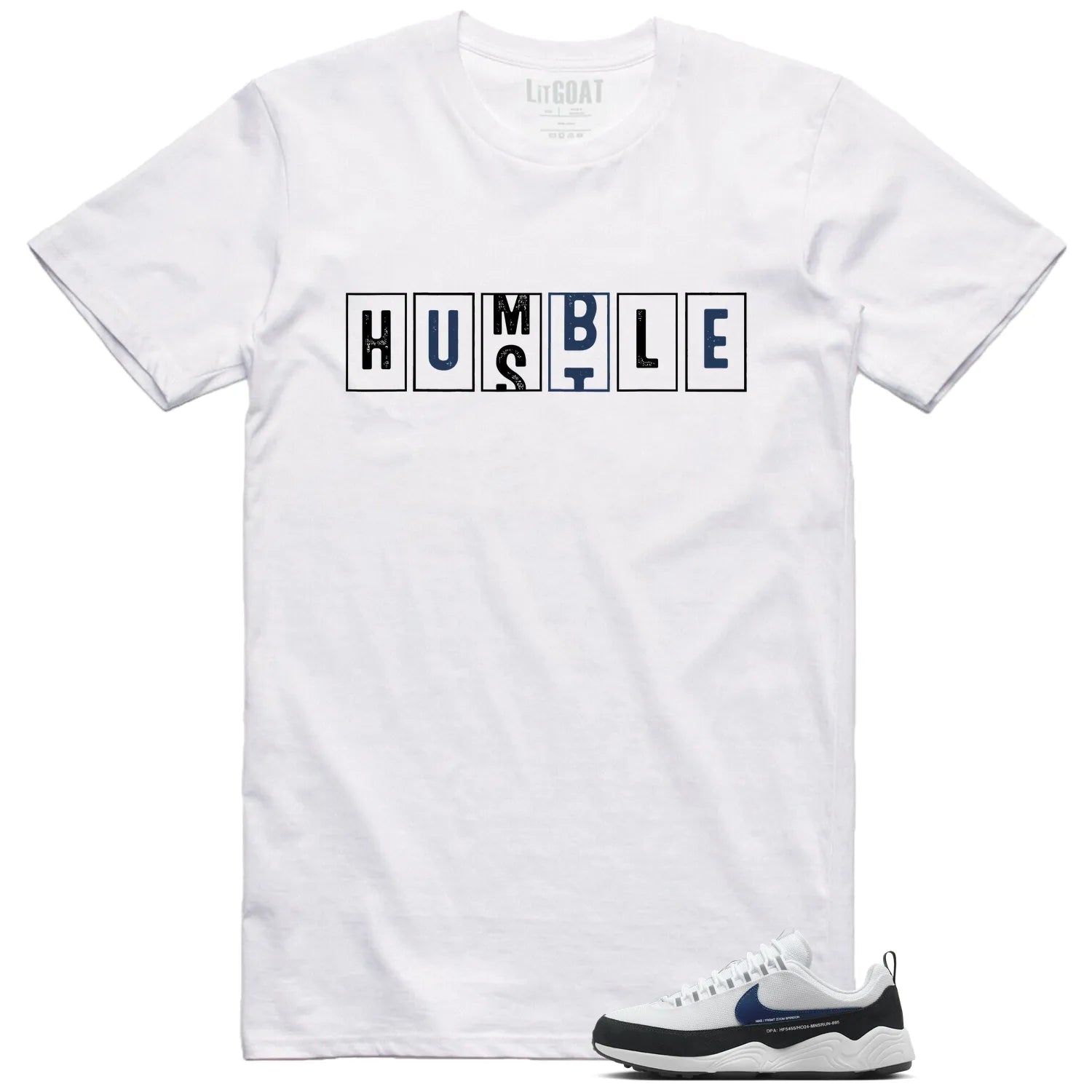Air Zoom Spiridon Fragment Blue Void , Hustle Humble T-Shirt HF5455-100 T-Shirt, Sneaker Match Tee