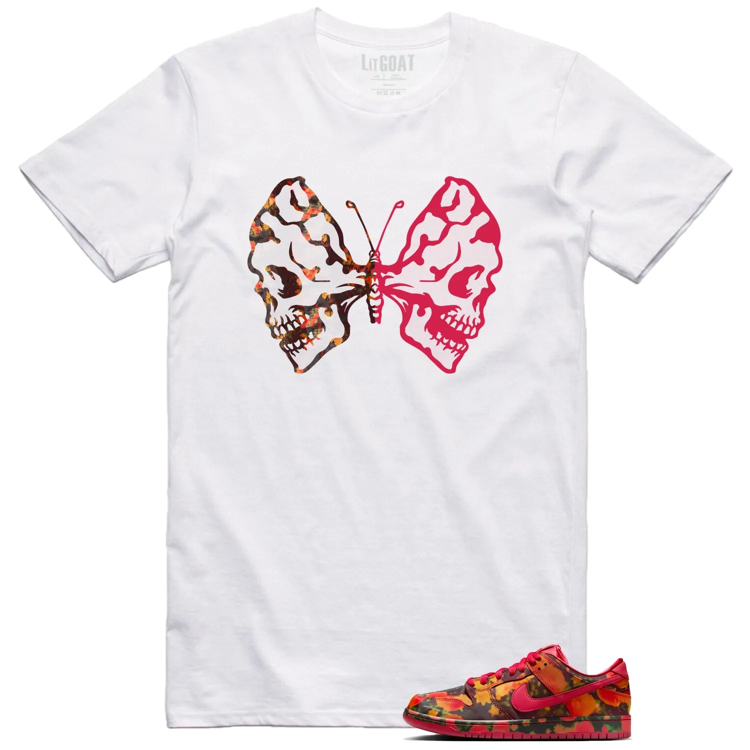 Butterfly Skulls Shirt for SB Dunk Low The Wizard of Oz Poppy Field Fans FZ1291-600 T-Shirt, Sneaker Match Tee