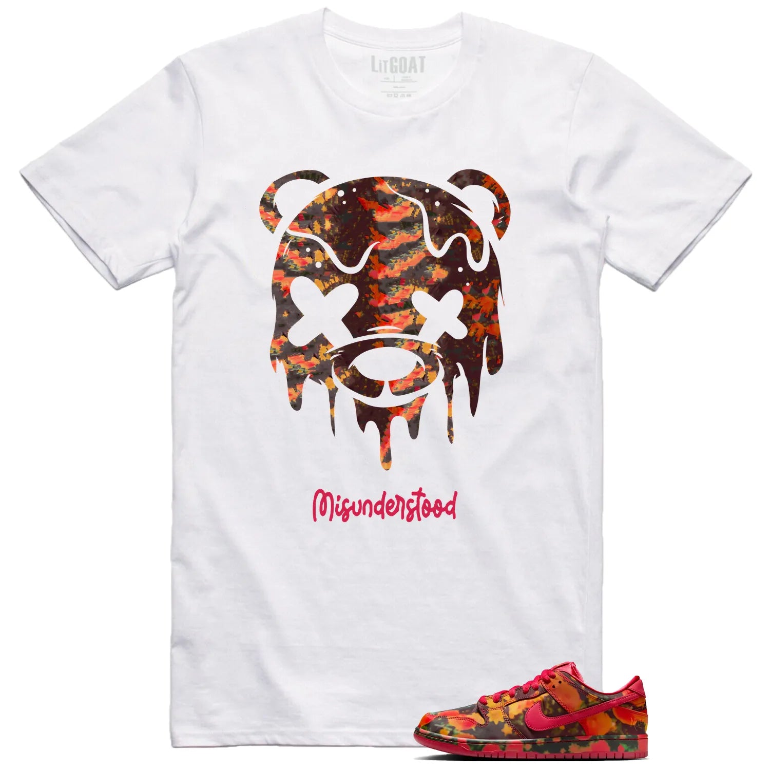 SB Dunk Low The Wizard of Oz Poppy Field Matching Tee , Drippy Bear Graphic FZ1291-600 T-Shirt, Sneaker Match Tee