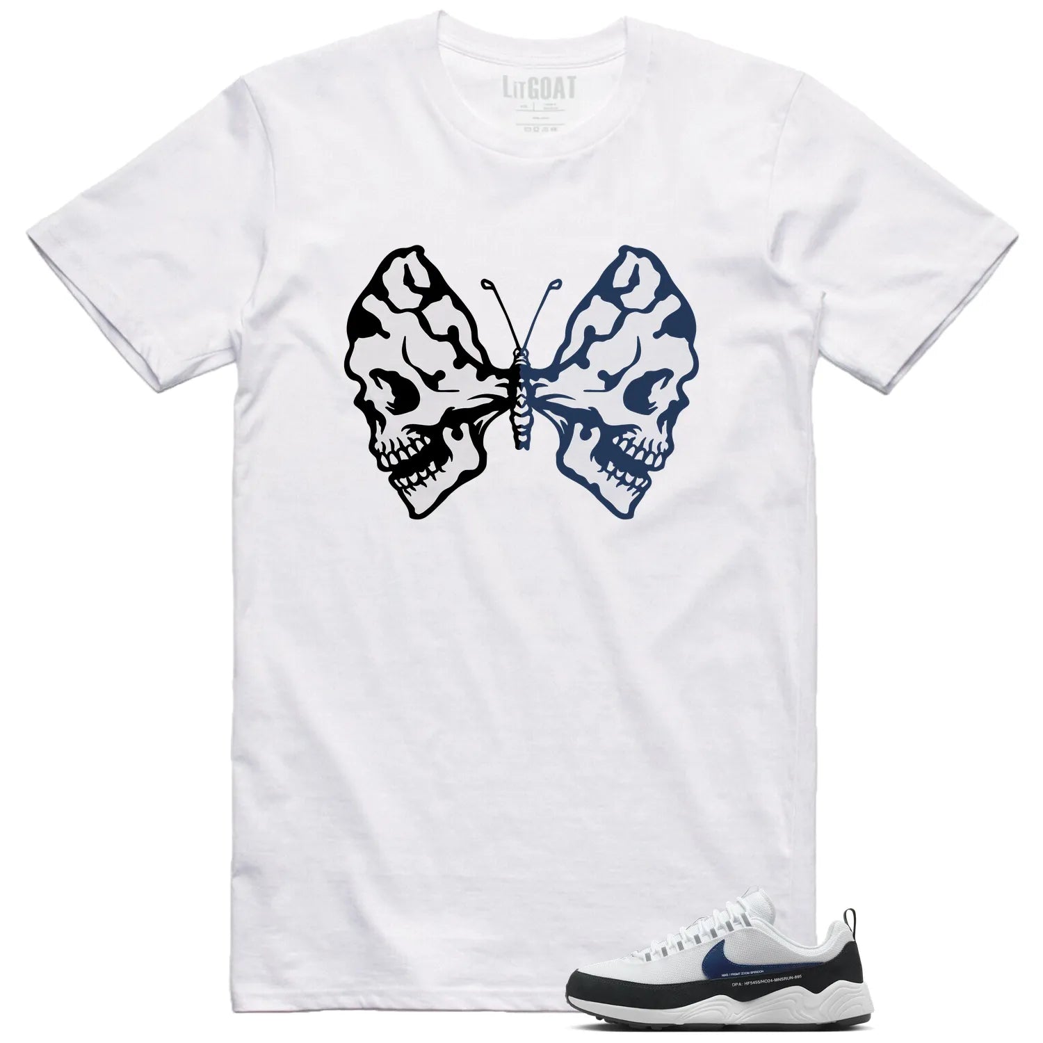 Butterfly Skulls Shirt for Air Zoom Spiridon Fragment Blue Void Fans HF5455-100 T-Shirt, Sneaker Match Tee