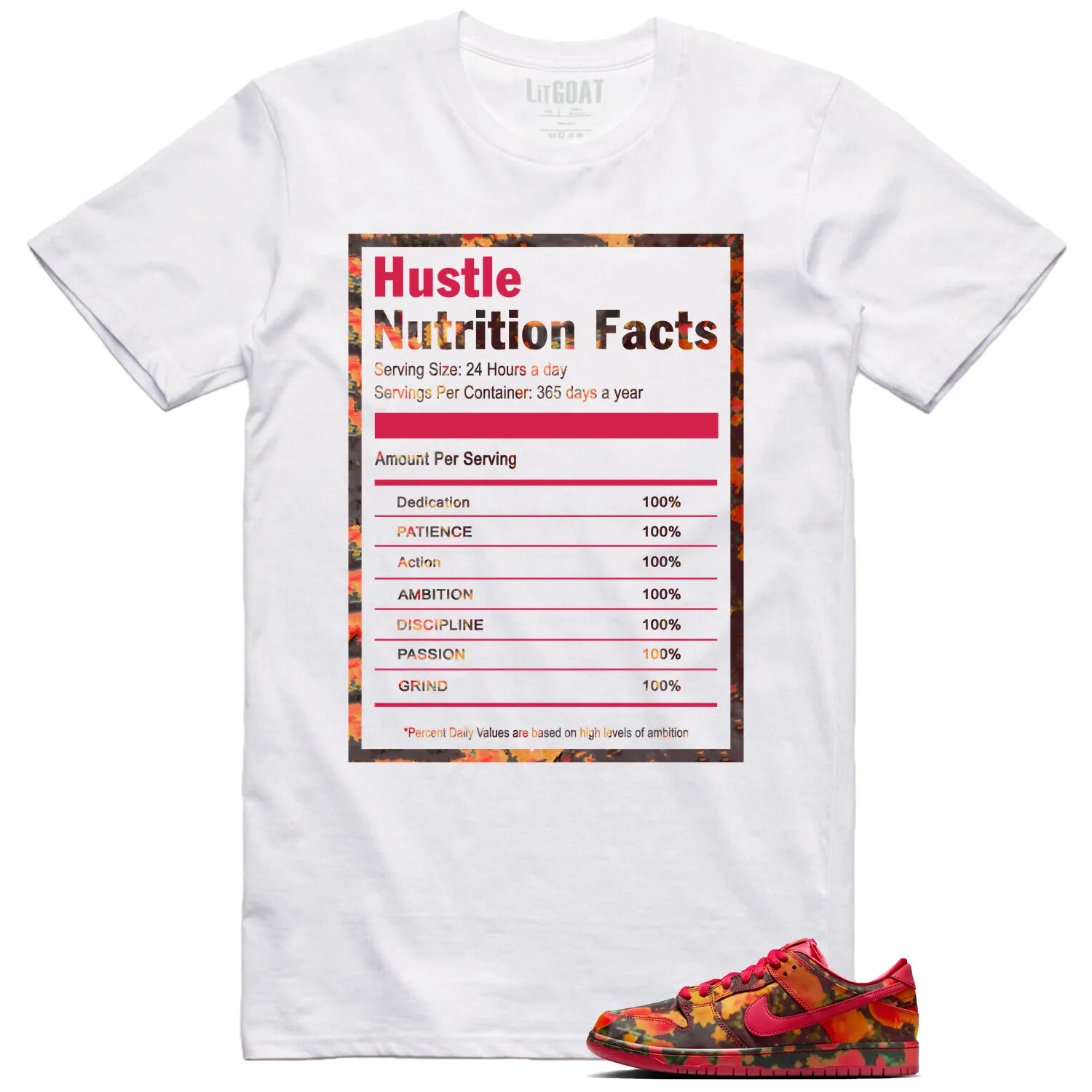 Hustle Facts: Motivational Graphic for SB Dunk Low The Wizard of Oz Poppy Field FZ1291-600 T-Shirt, Sneaker Match Tee