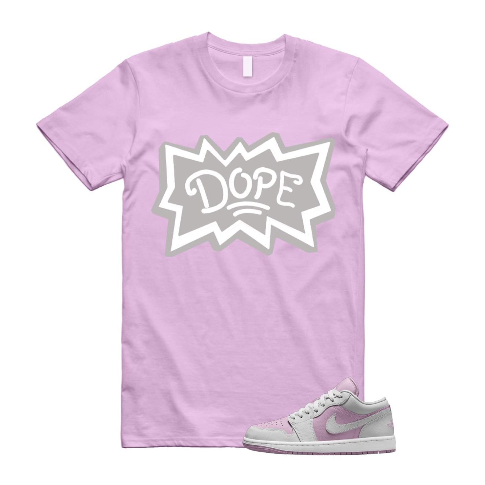 Jordan 1 Low Orchid Neutral Grey T Shirt Match DOPE DC0774-510 T-Shirt, Sneaker Match Tee