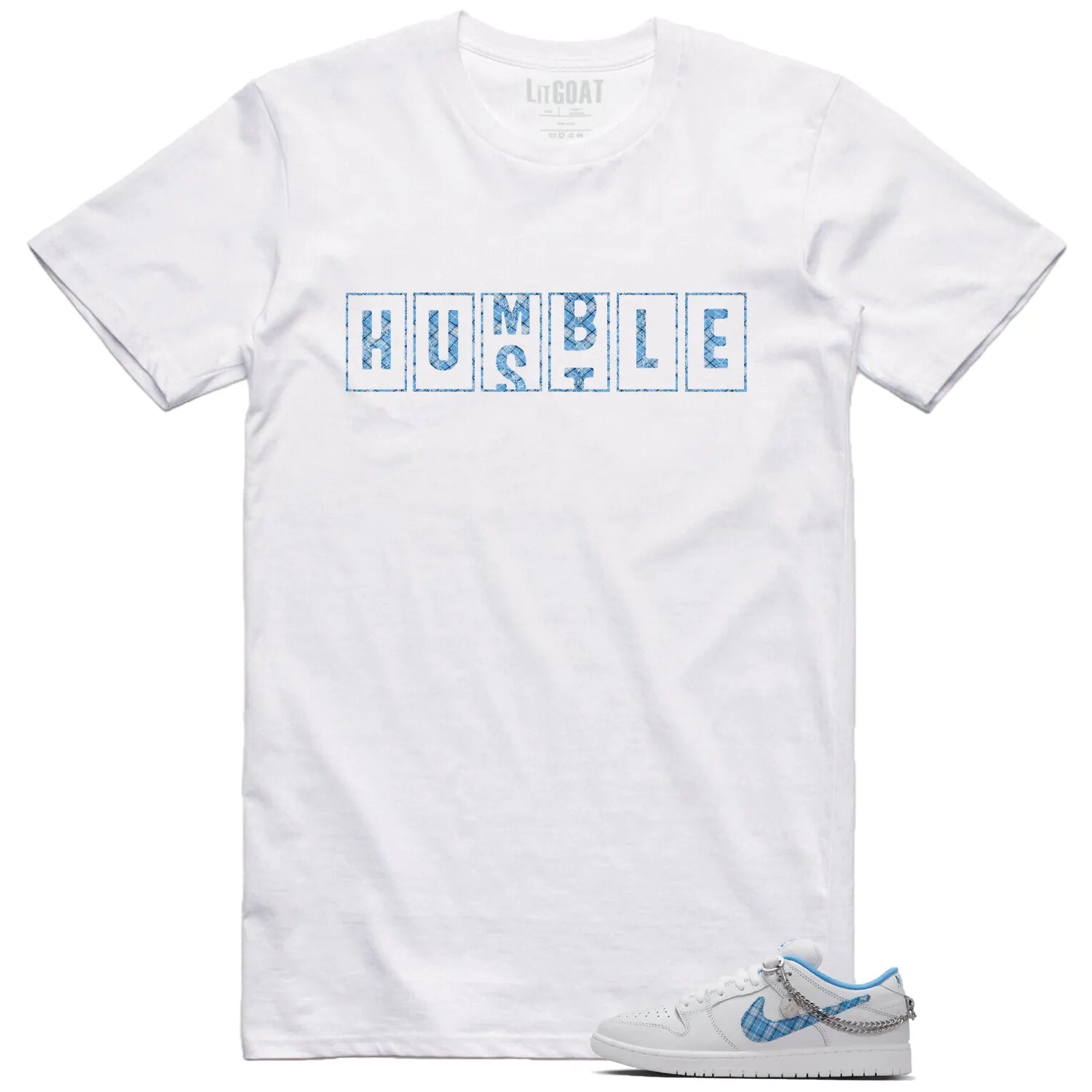 SB Dunk Low Pro x Nicole Hause White University Blue , Hustle Humble T-Shirt FZ8802-100 T-Shirt, Sneaker Match Tee