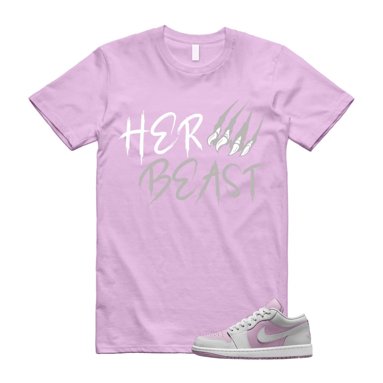 Jordan 1 Low Orchid Neutral Grey T Shirt Match BEAST DC0774-510 T-Shirt, Sneaker Match Tee
