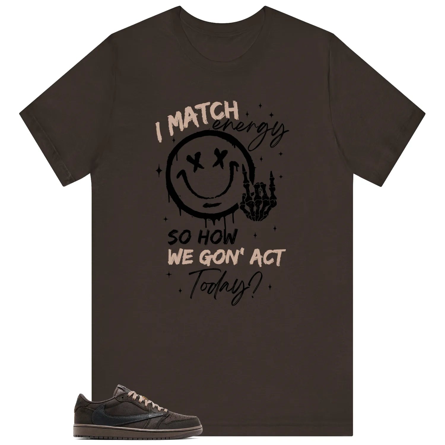 Travis Scott x Air Jordan 1 Low OG Velvet Brown Matching Tee Shirt , Match Energy DM7866-202 T-Shirt, Sneaker Match Tee