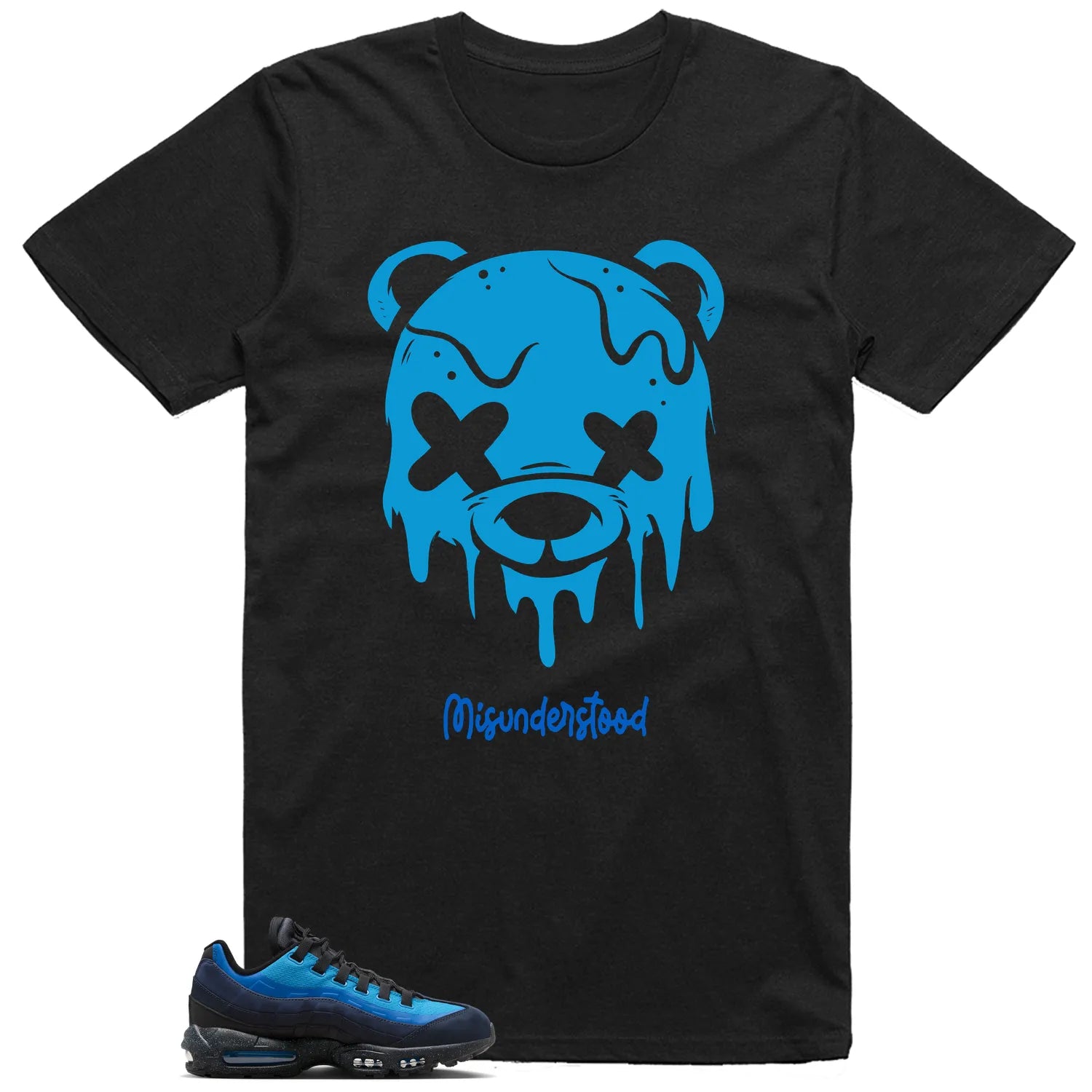 Air Max 95 x Stash Black and Harbor Blue Matching Tee , Drippy Bear Graphic HF5515-400 T-Shirt, Sneaker Match Tee