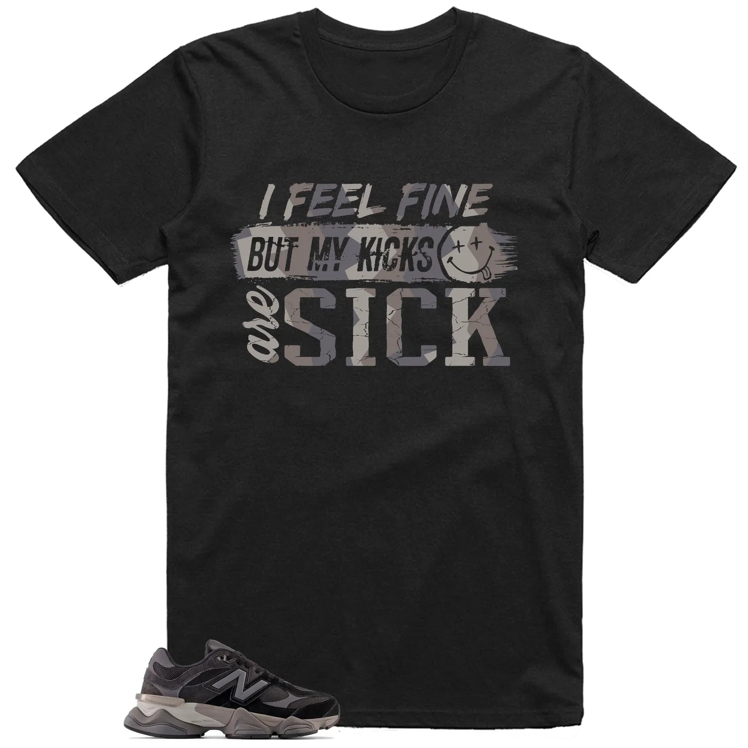 New Balance 9060 Black Castlerock Grey Match: Sick Kicks Shirt U9060BLK T-Shirt, Sneaker Match Tee